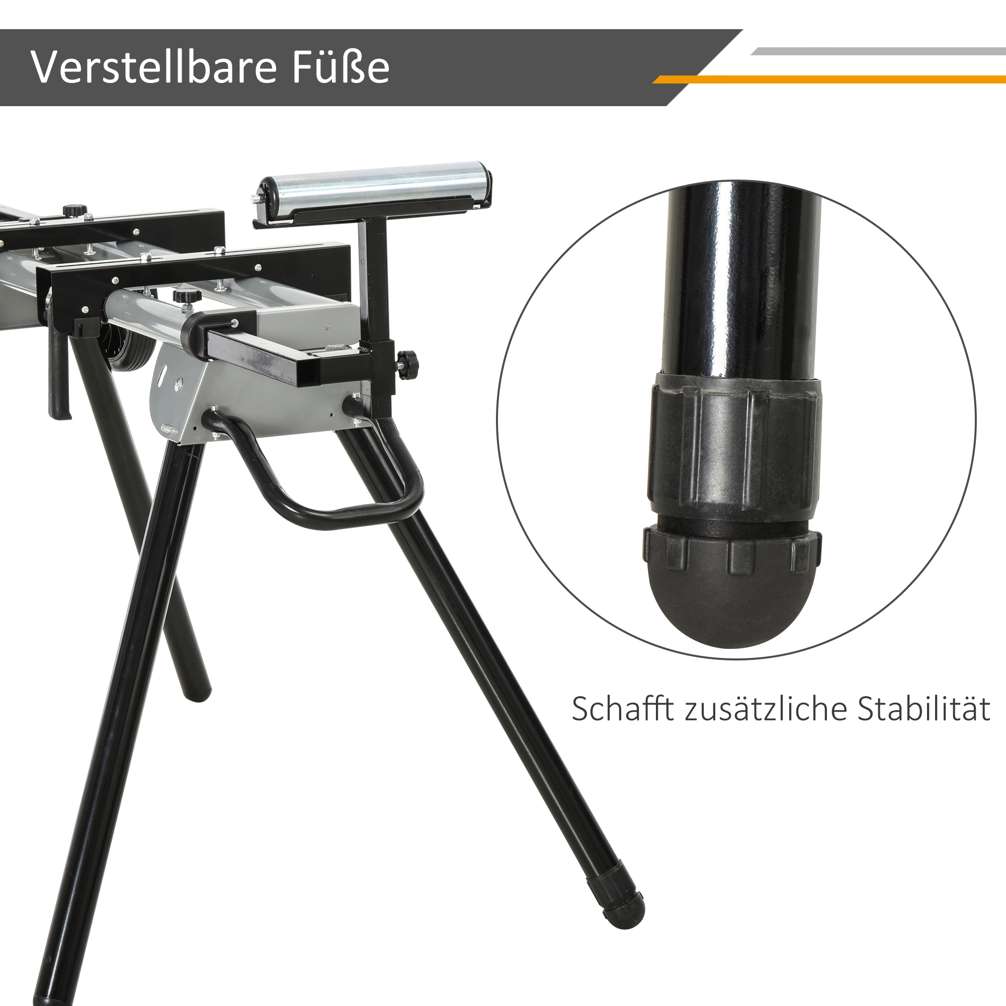 Untergestell für Kappsägen Arbeitstisch für Kapp- und Gehrungssägen Sägengestell Kappsäge Stahl Schwarz+Silber Seitenverlängerung 123,5-245 cm