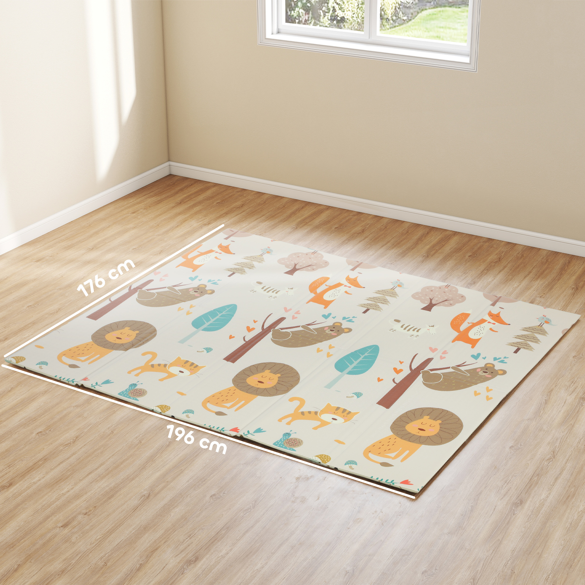 Spielmatte Baby 196 x 176 x 1,5 cm faltbar Doppelseitige Krabbelmatte Mehrfarbig