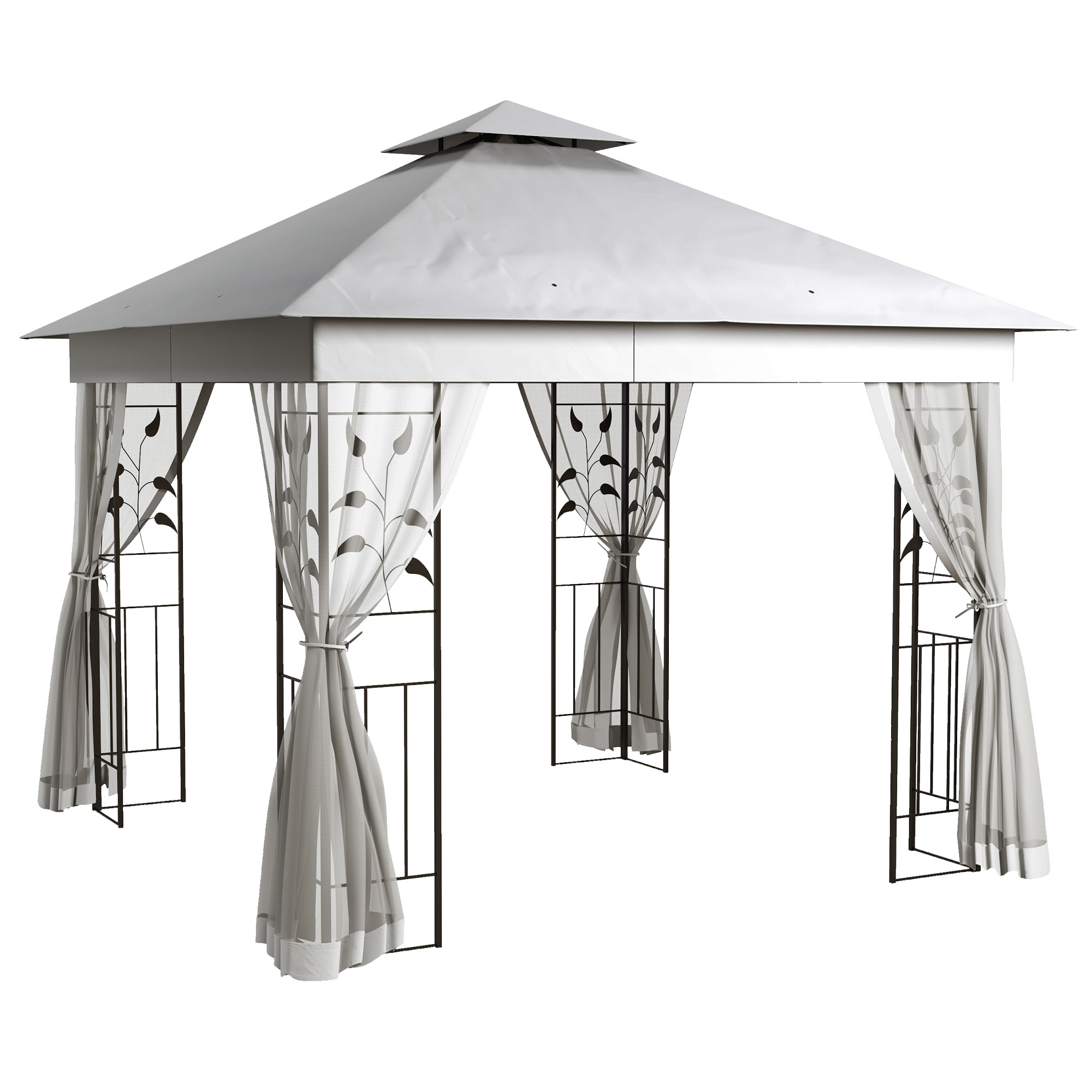 Pavillon mit Doppeldach, 3x3 m Wasserabweisend Stabil Winterfest Gartenpavillon mit Moskitonetz Hellgrau