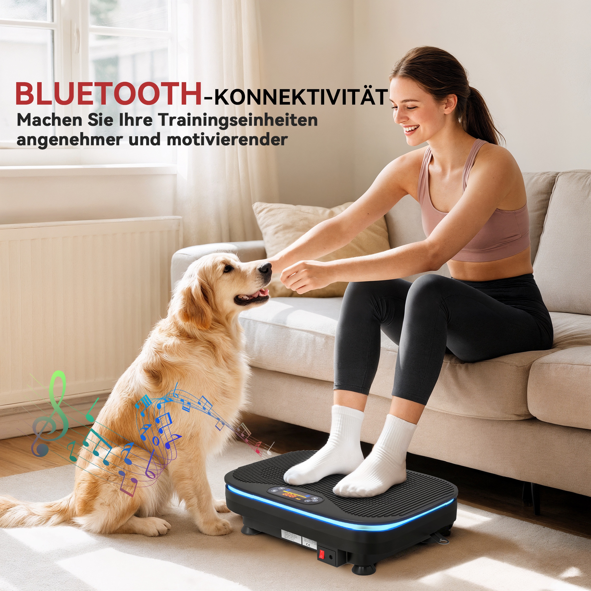 Vibrationsplatte für Fitnessübungen, Bluetooth-Funktion, Fernbedienung, 99 Geschwindigkeitsstufen, Kunststoff, Stahl, Schwarz