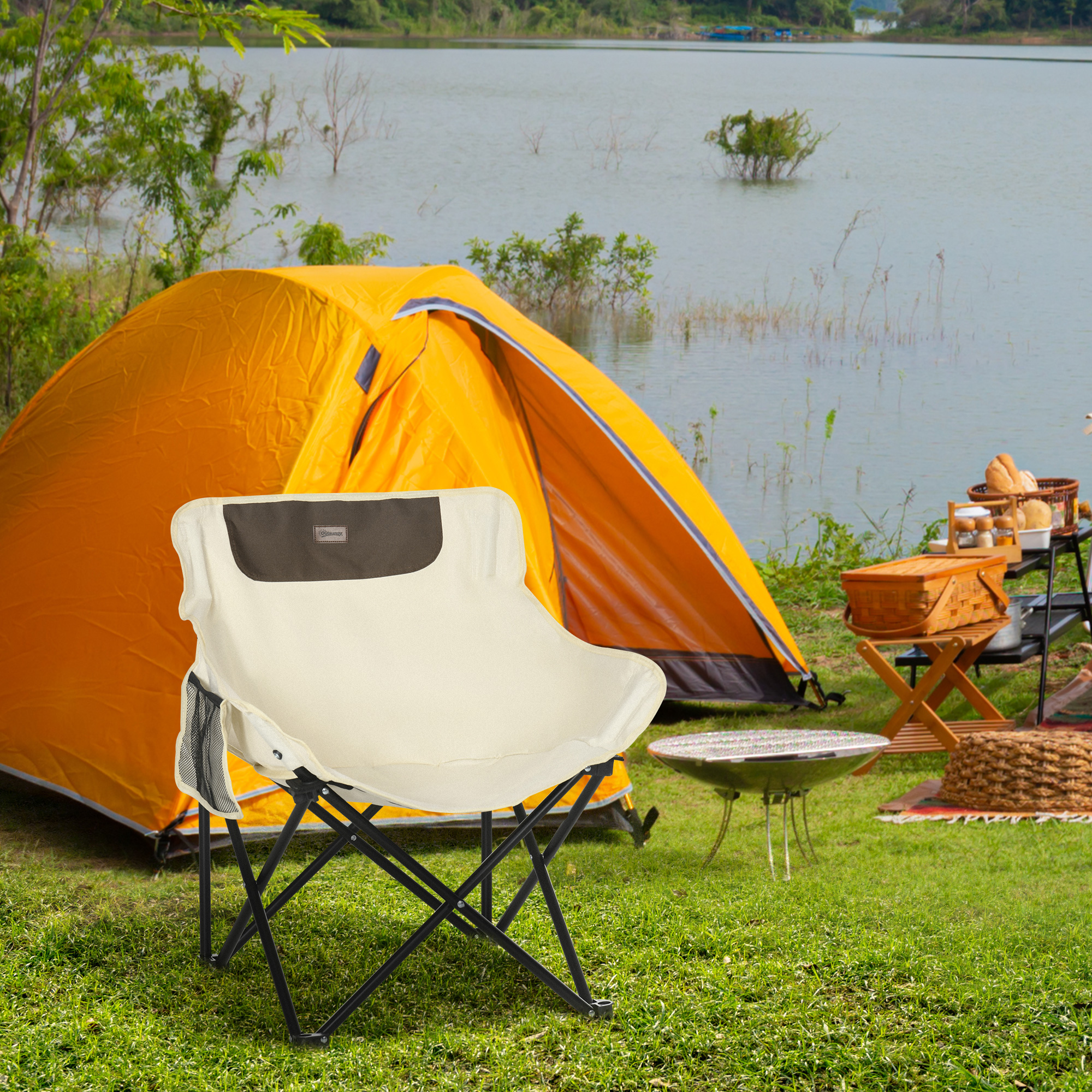 Campingstuhl, faltbar, Stahlrahmen, Stoffsitz, Tragetasche, Weiß