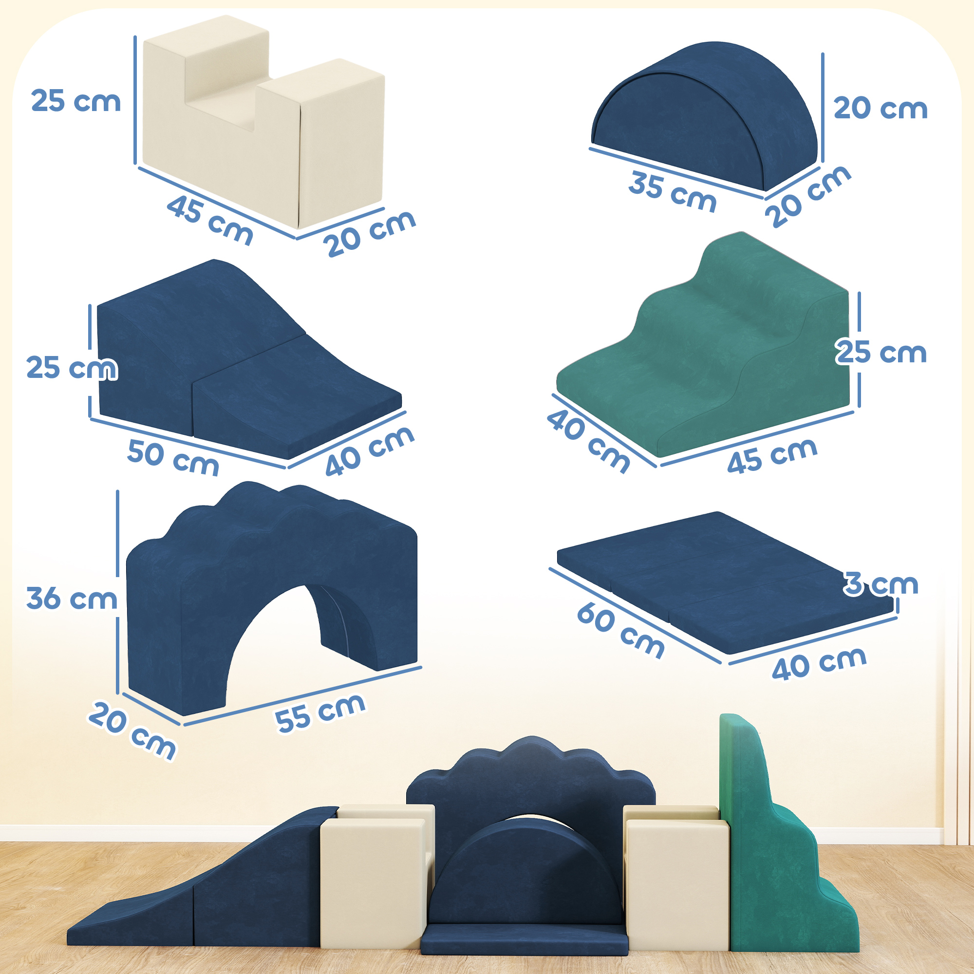 7-teiliges Set Kletterblöcke für Babys & Kleinkinder, weiches Kletterset für den Innenbereich, Stoff, Schaumstoff, Bunt