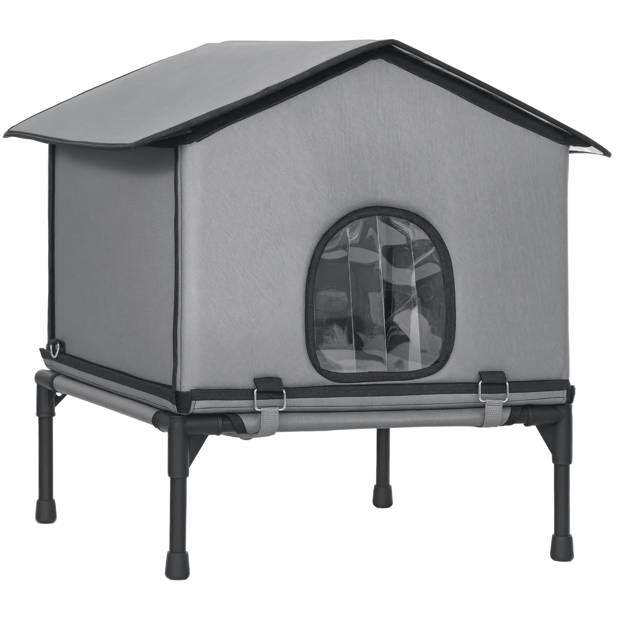 Katzenhaus klappbar Katzenhütte mit Kissen, Erhöhtes wasserabweisend Katzenhöhle 62 x 58,5 x 60 cm, Grau