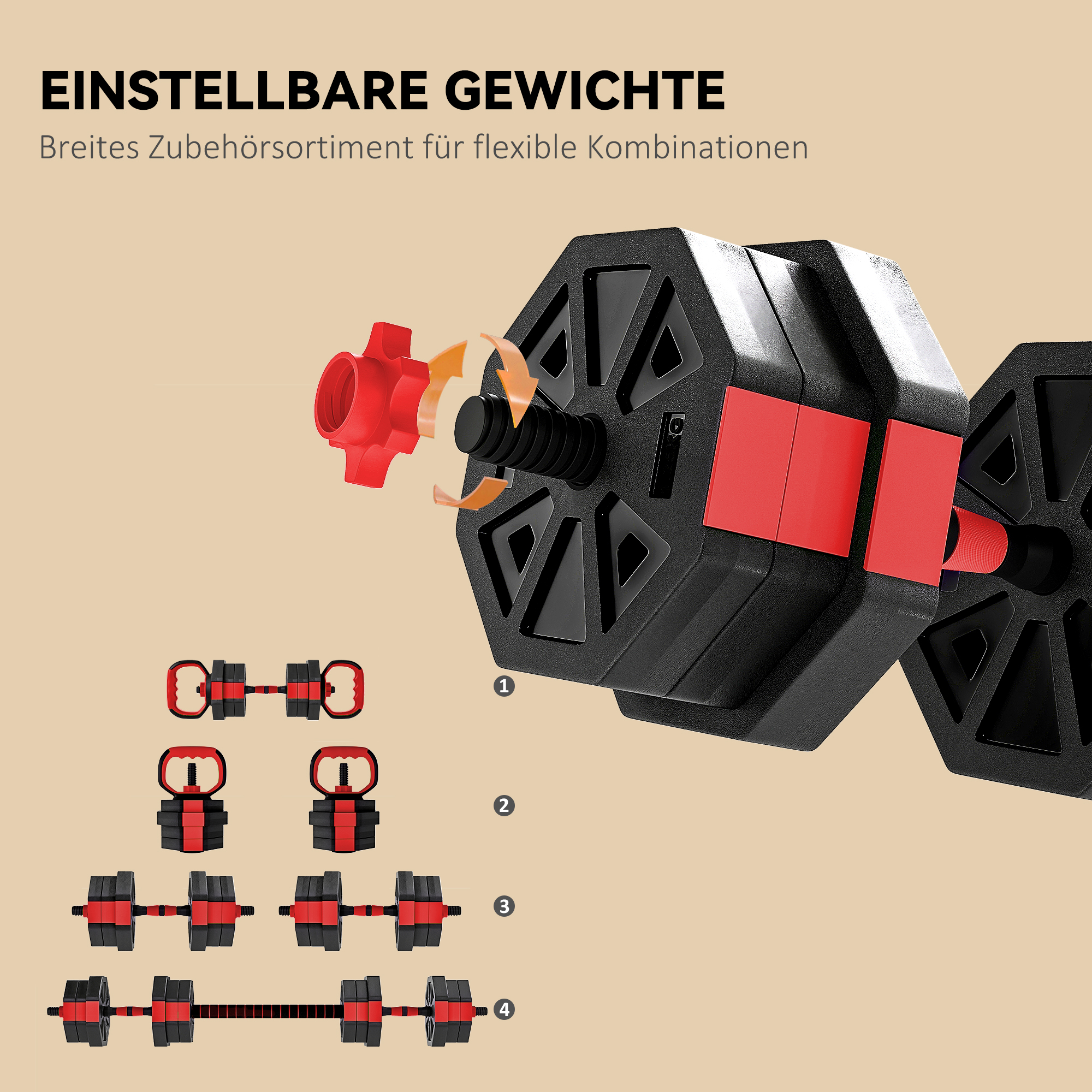 6-in-1 Hantelset Kurzhantel Set Kurzhanteln Langhanteln verstellbar 20 KG für Krafttraining Zuhause