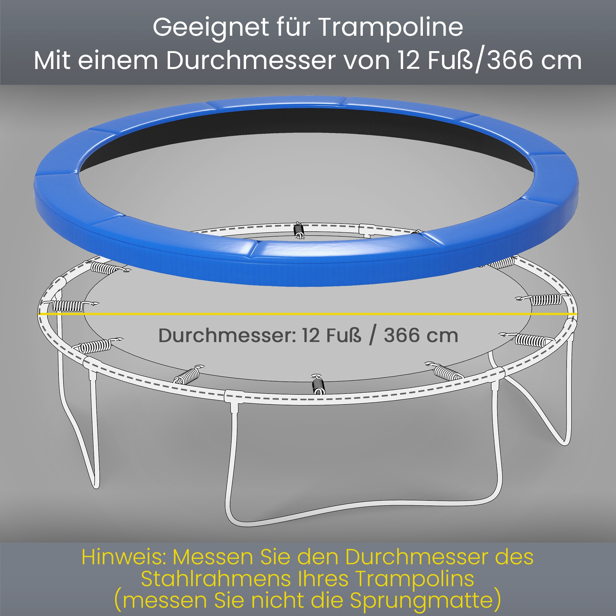 Ersatz-Randabdeckung für Trampoline, wasserfest, reißfest, Ø366 cm, Blau