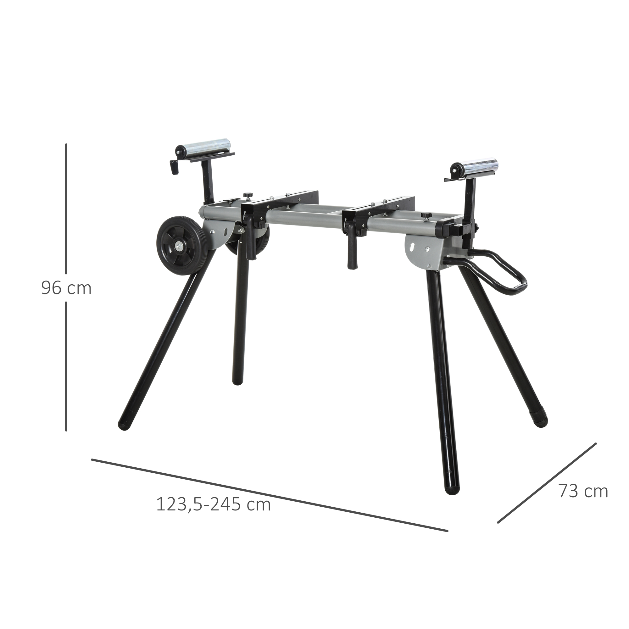 Untergestell für Kappsägen Arbeitstisch für Kapp- und Gehrungssägen Sägengestell Kappsäge Stahl Schwarz+Silber Seitenverlängerung 123,5-245 cm