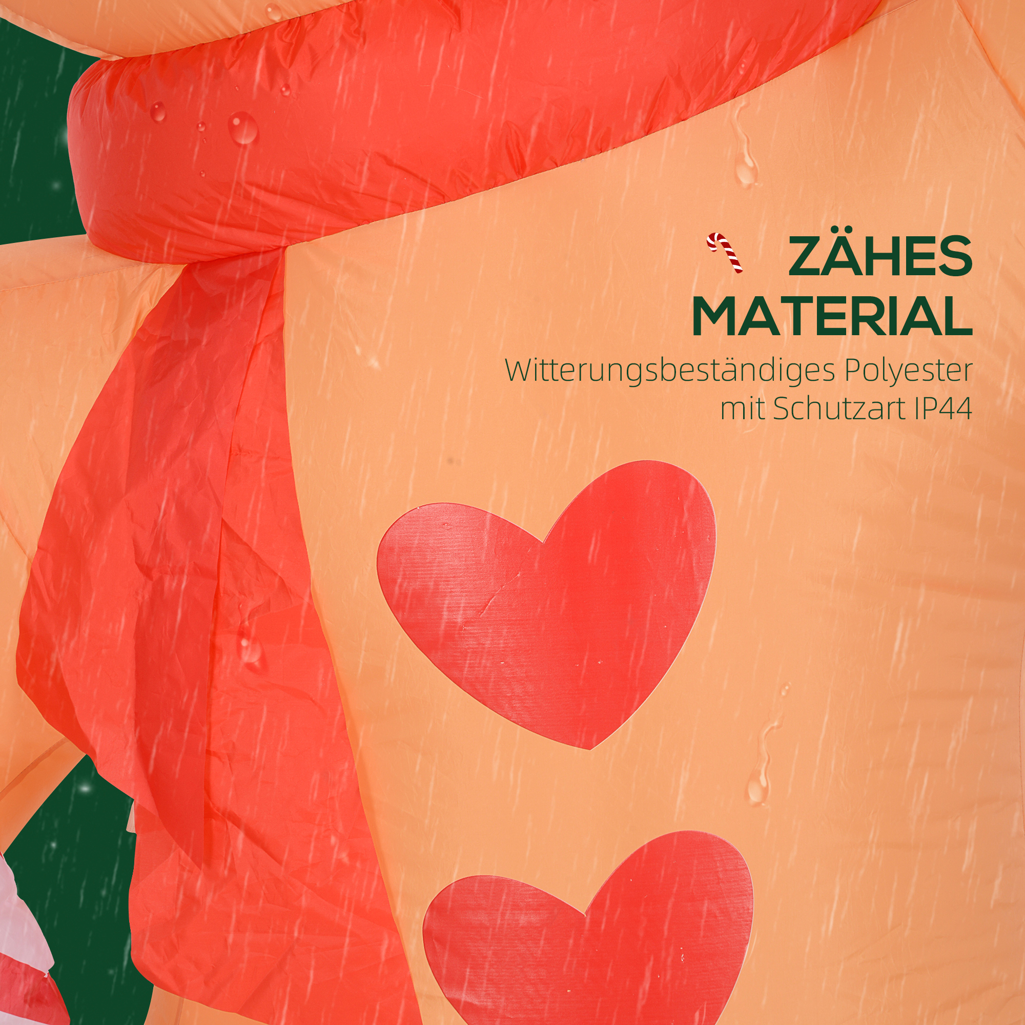 Lebkuchenmann mit Zuckerstange, 2,45 m groß, aufblasbar, weiße LED-Beleuchtung, 170 x 100 x 245 cm