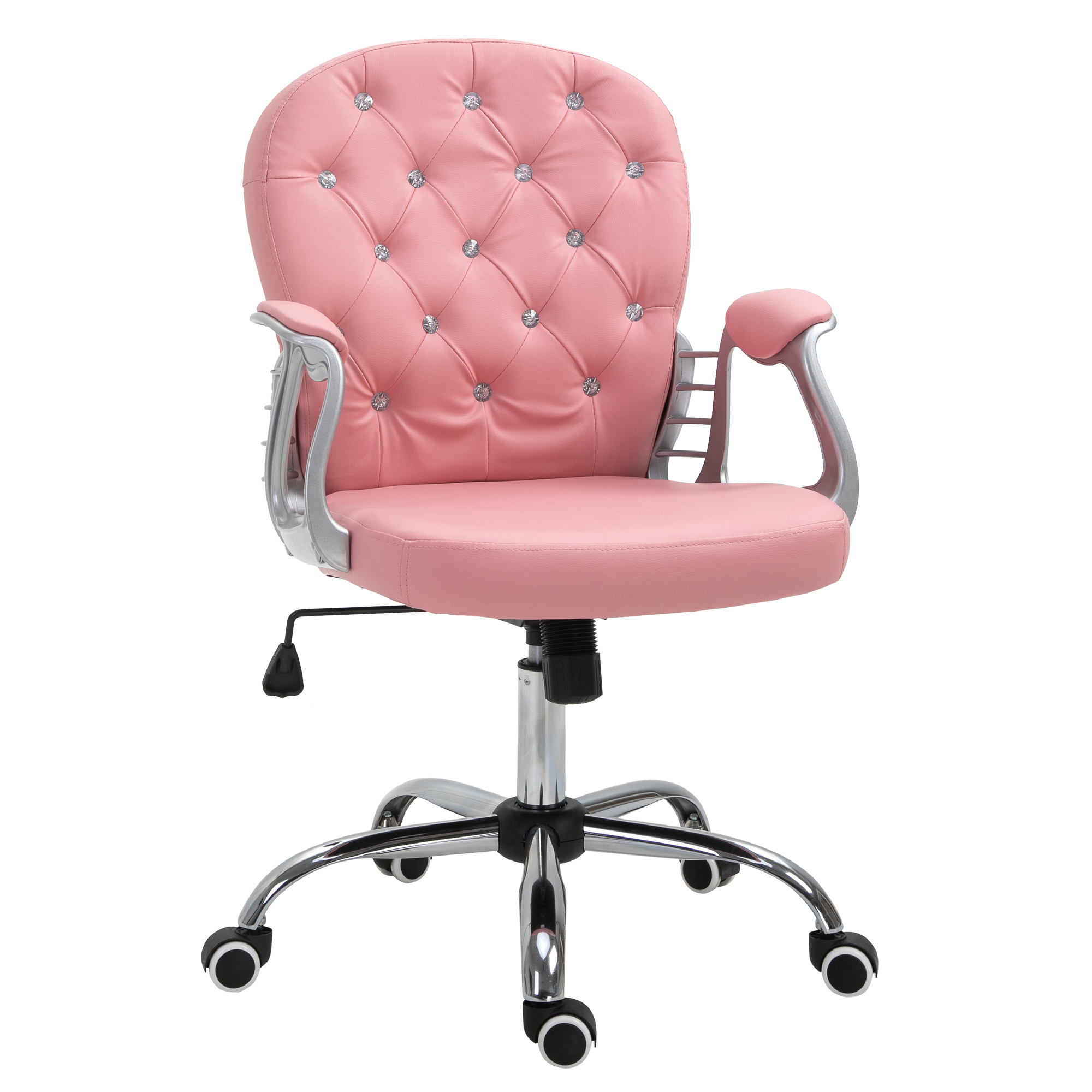 Bürostuhl, Ergonomisch Schreibtischstuhl mit Armlehne, Gepolsterter Rückenlehne, Höhenverstellbar Computerstuhl mit Kunstlederoptik, Drehstuhl für Home Office, Rosa