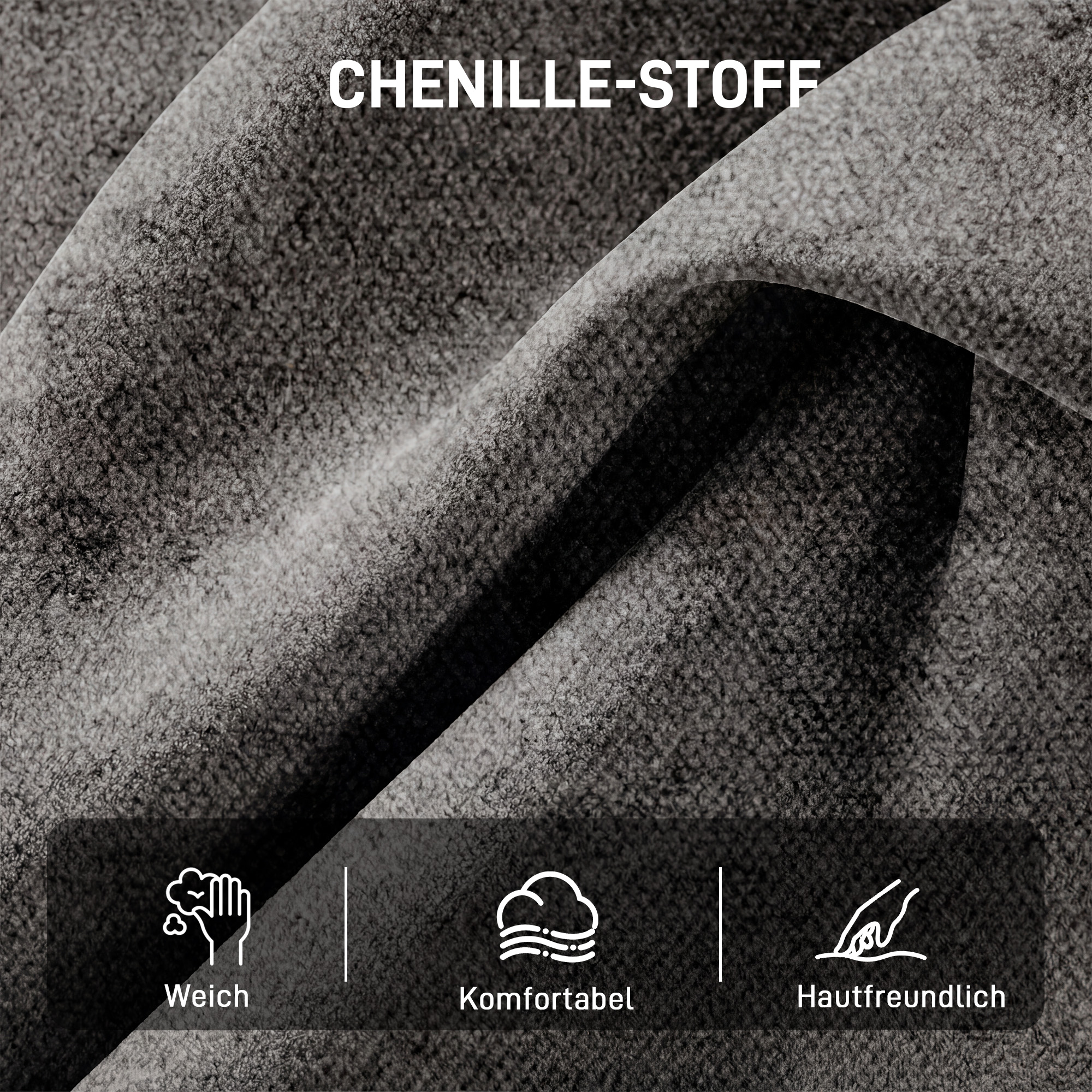 Drehbarer Akzentstuhl, Chenille-Polstersessel mit Lendenkissen, Hohe Rückenlehne, Tiefer Sitz, Dunkelgrau