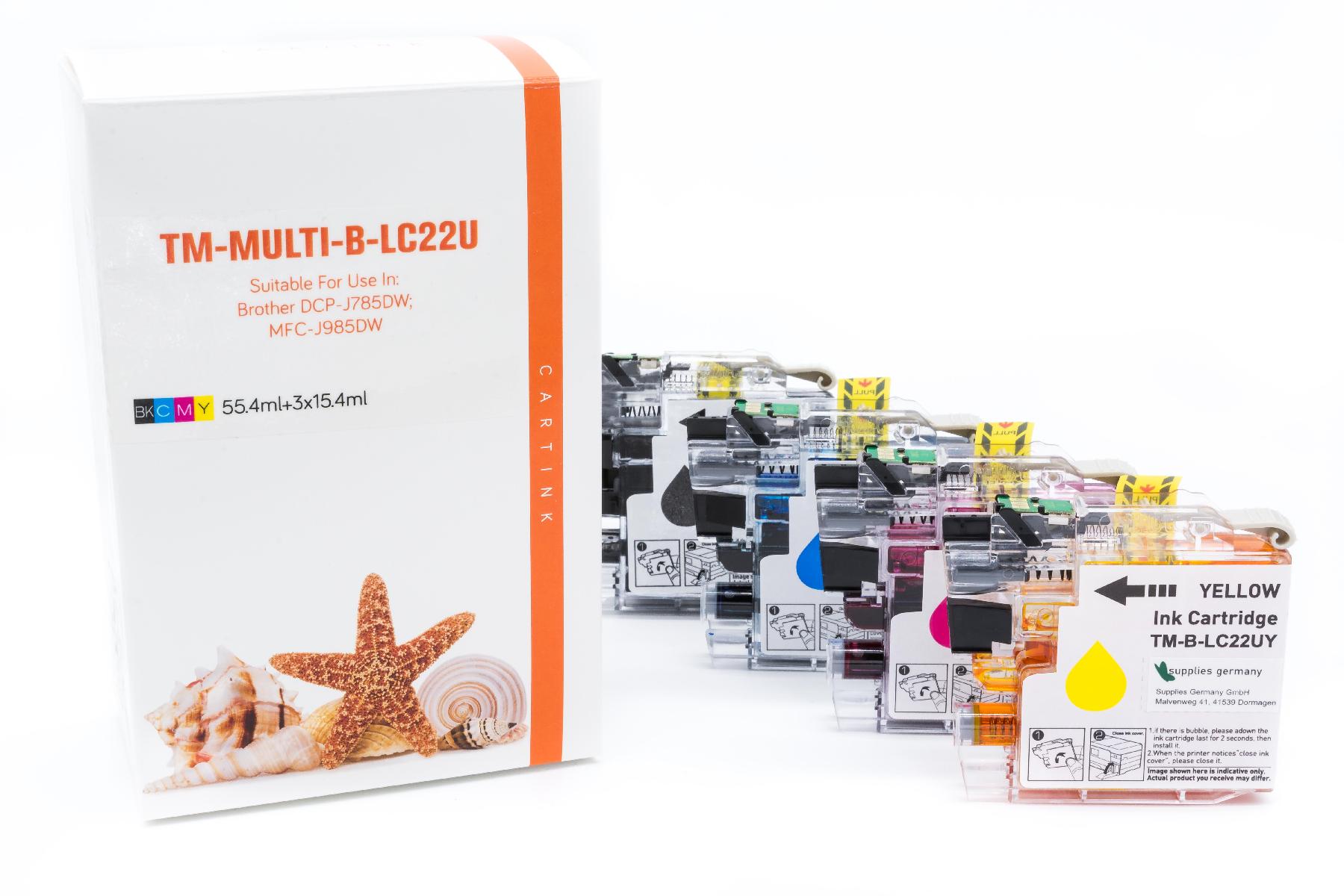 Multipack LC22U alternativ Tinte für Brother / LC22UVALBP / BK55,4ml / C,M,Y15,4ml
