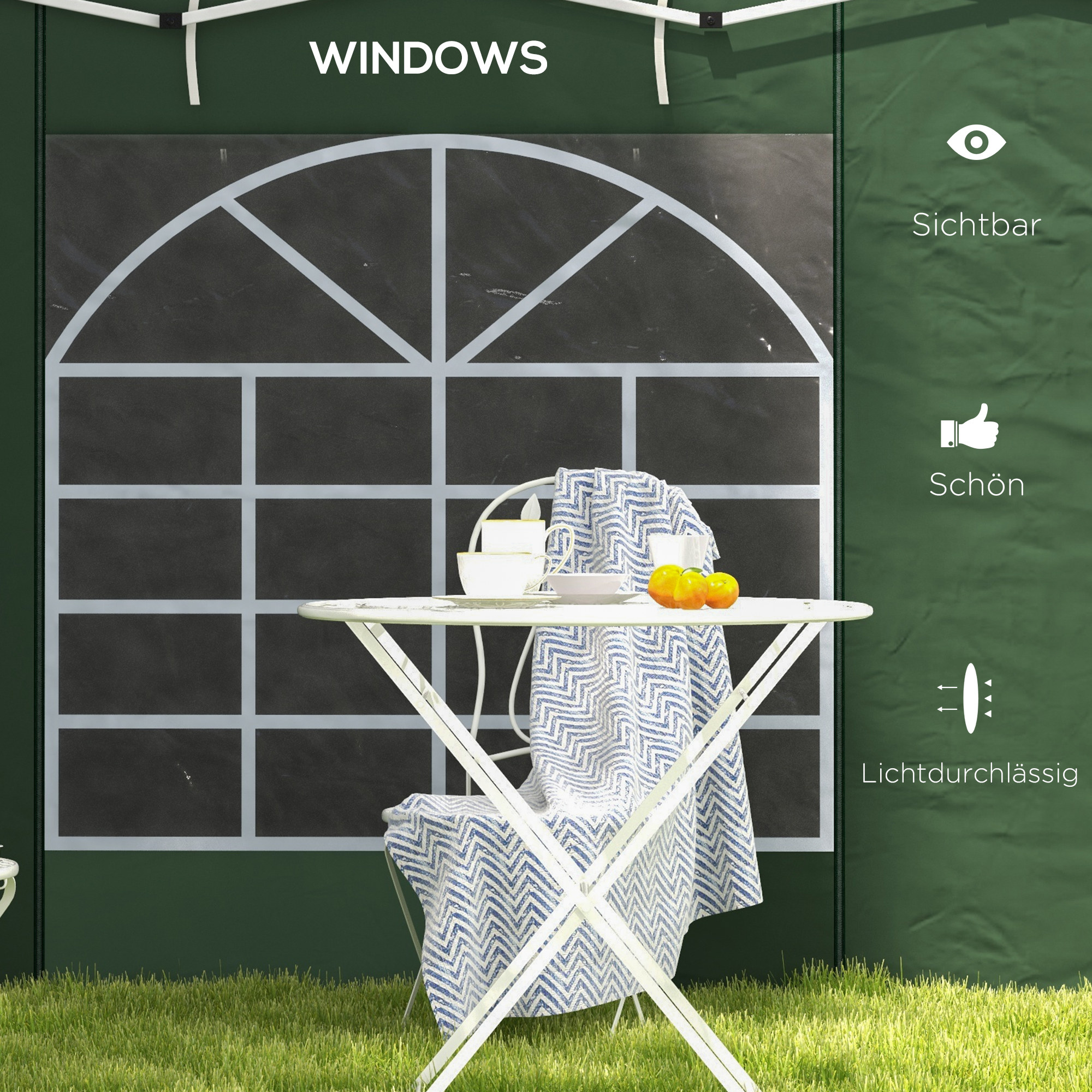 Seitenwände für 3 x 3/ 3 x 6 m Pavillon, Seitenplanen mit Fenster, Tür, Ersatzwände für Partyzelt, Oxfordstoff, Grün