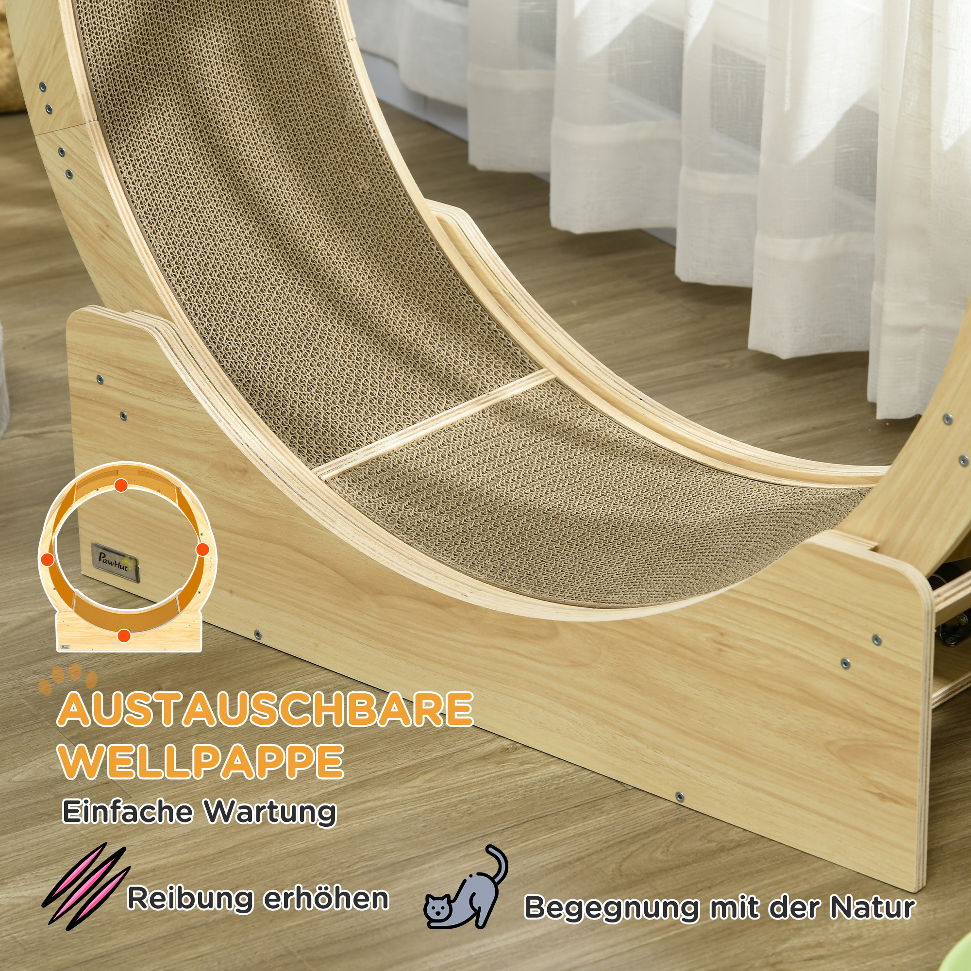 Katzenlaufrad 91 cm Katzenrad 91 cm mit Bremse, Kratzbrett, Eiche