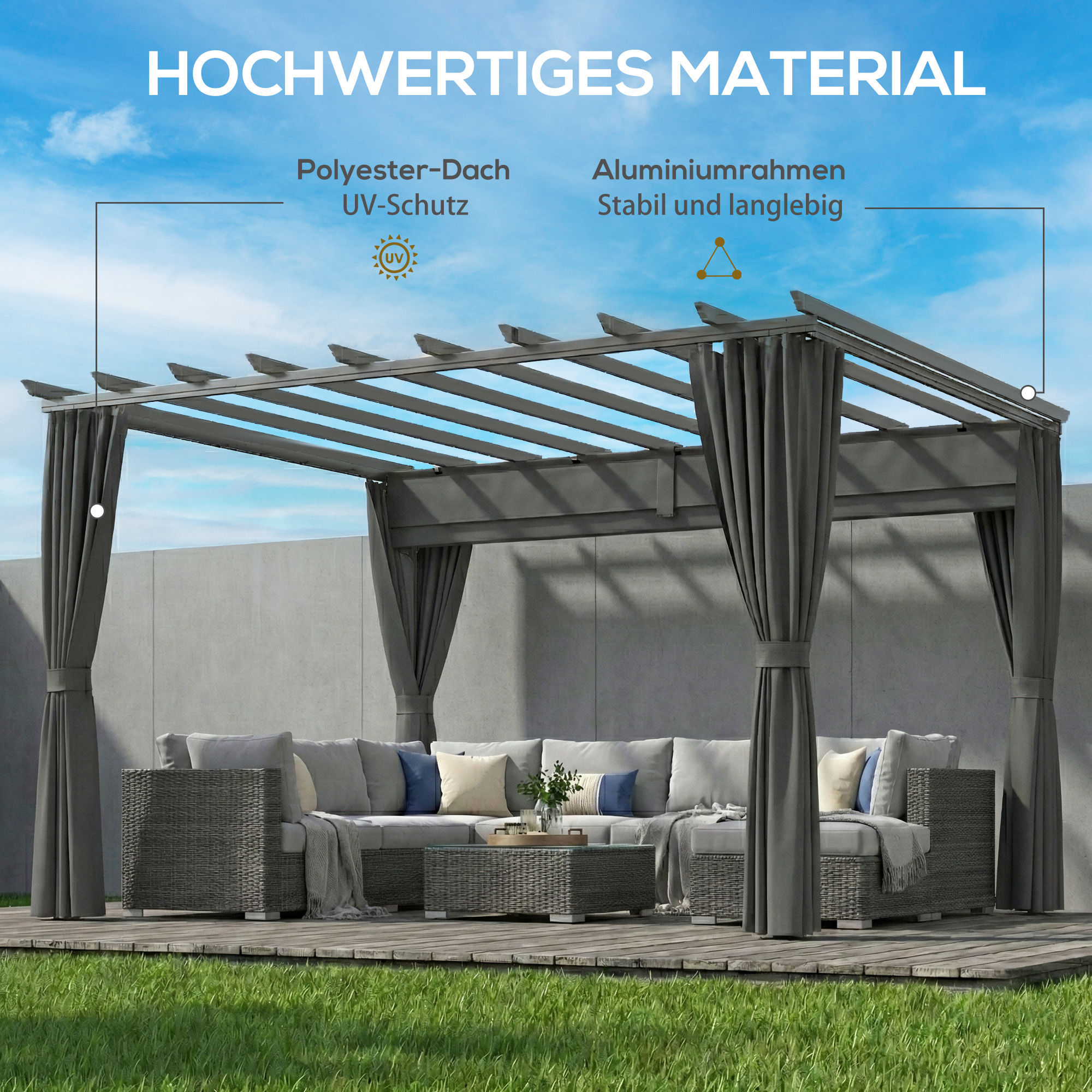 Pergola ca. 3,6x3 m Garten Pavillon Terrassenüberdachung aus Aluminium Gartenpavillon mit verstellbares Dach Dunkelgrau