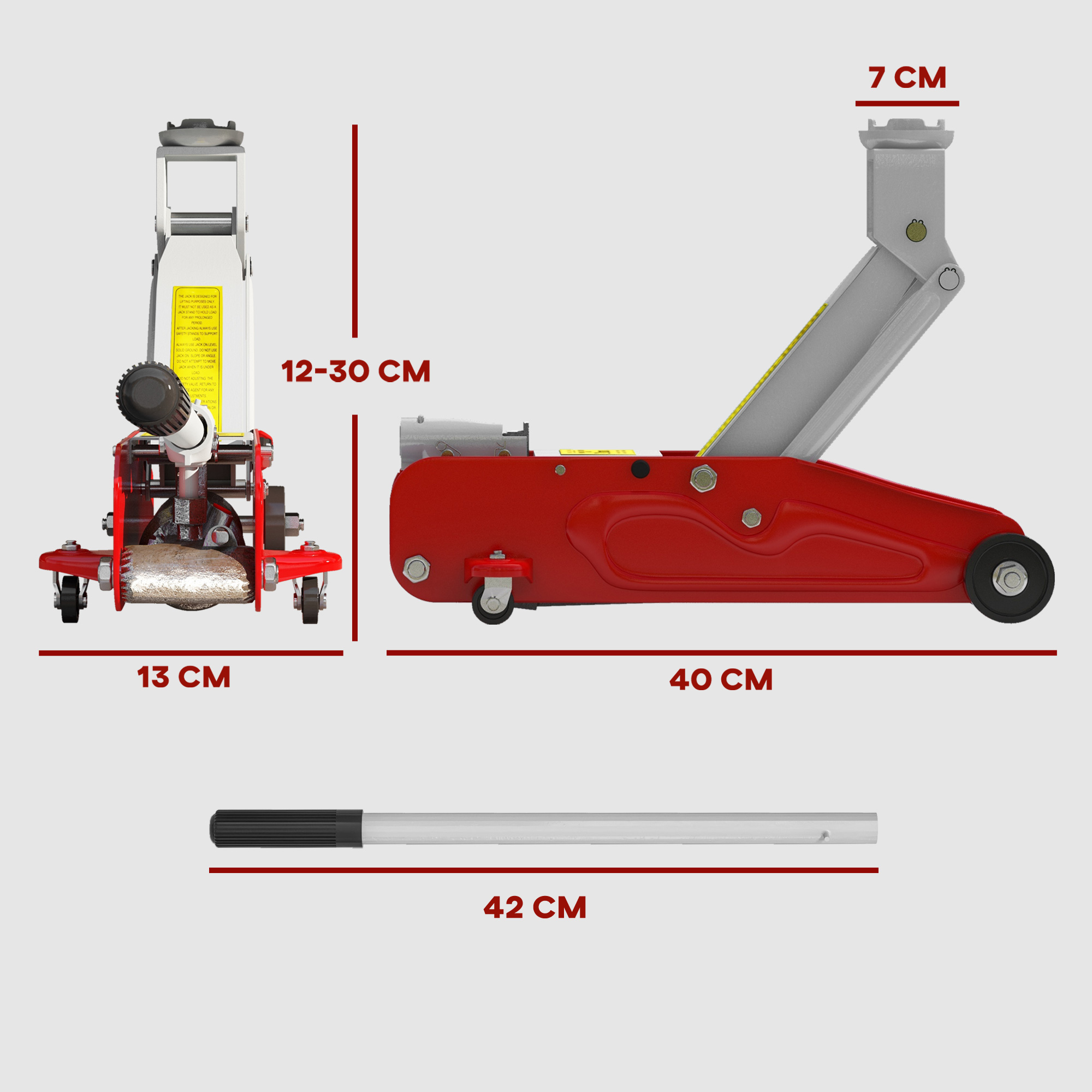 Hydraulischer Wagenheber Kompakt Überlastschutz Auto SUV 2t 120-300mm Rot Gelb