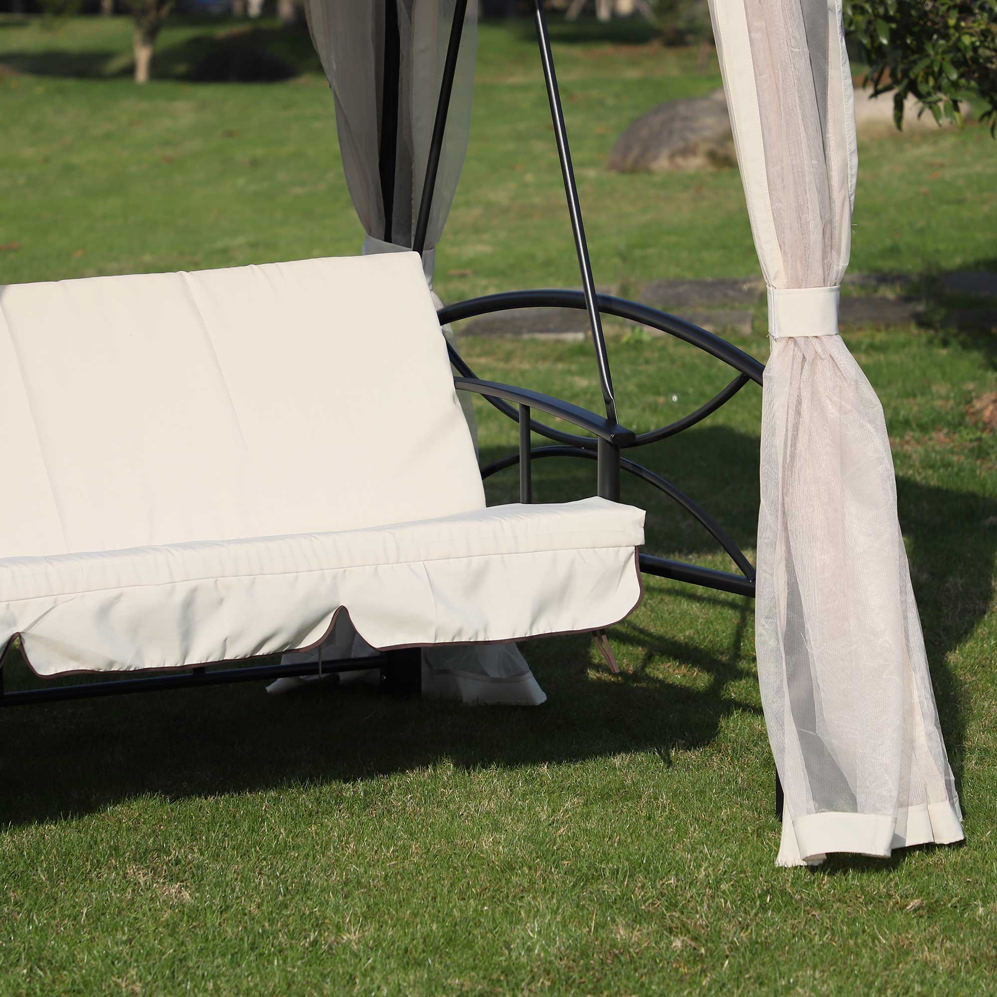 Hollywoodschaukel Gartenschaukel Schaukel mit Seitenwänden 3-Sitzer Beige 256 x 172 x 248 cm