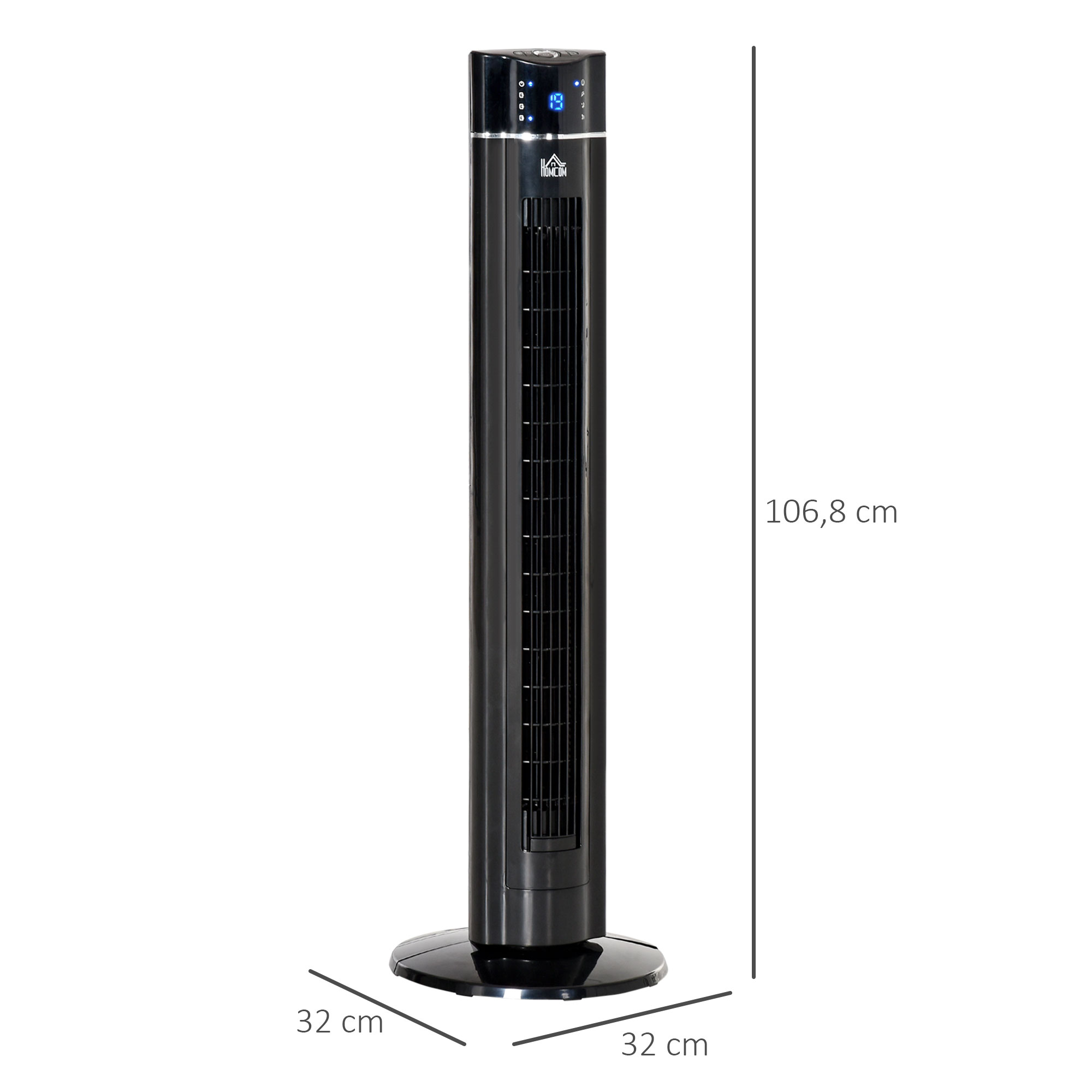 2in1-Turnmventilator Standventilator Ventilator, 32 cm x 32 cm x 106,8 cm, Schwarz