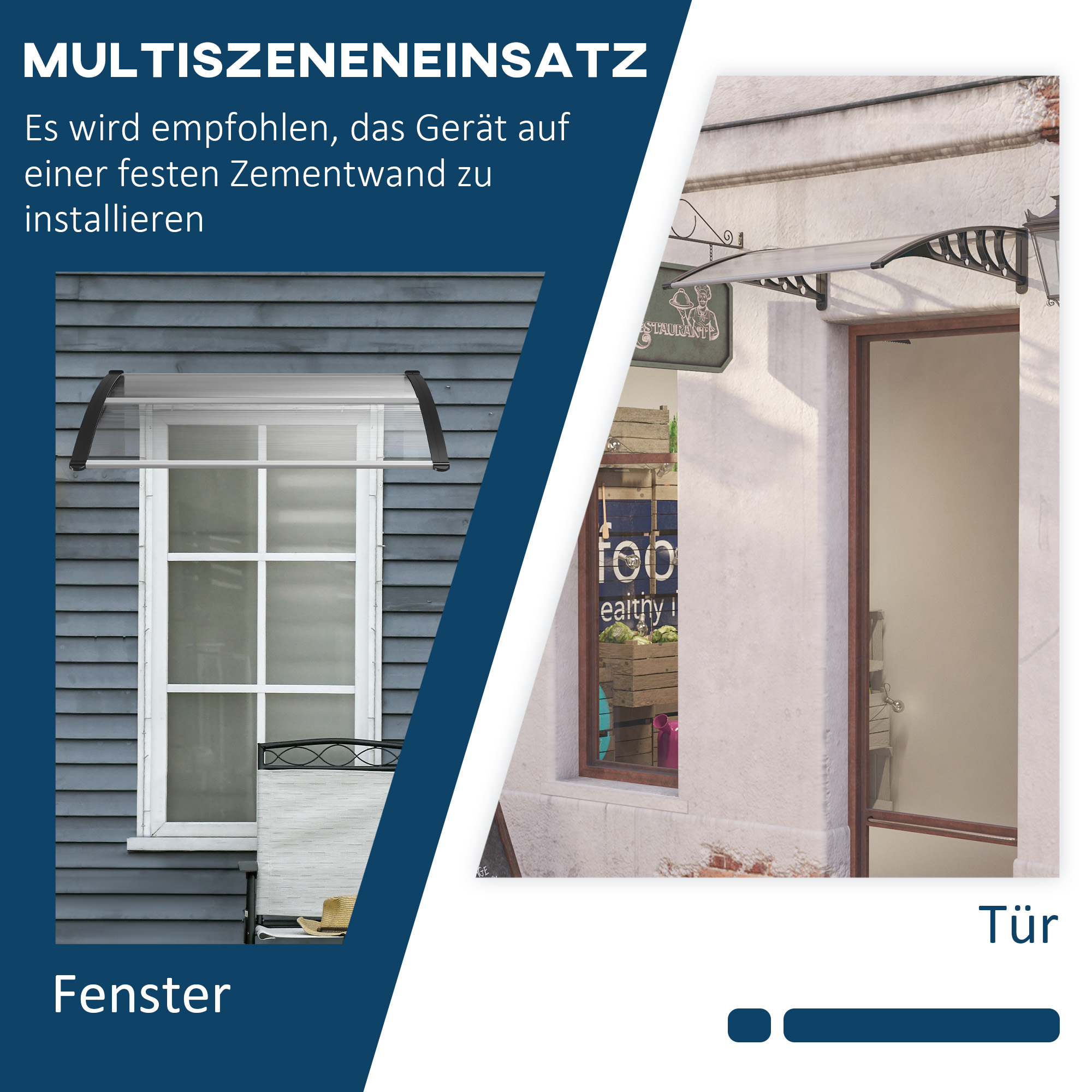 Vordach für Haustür/Fenster, wetterfest, transparent, Aluminium/Polycarbonat, 103x96,5x27cm, Schwarz