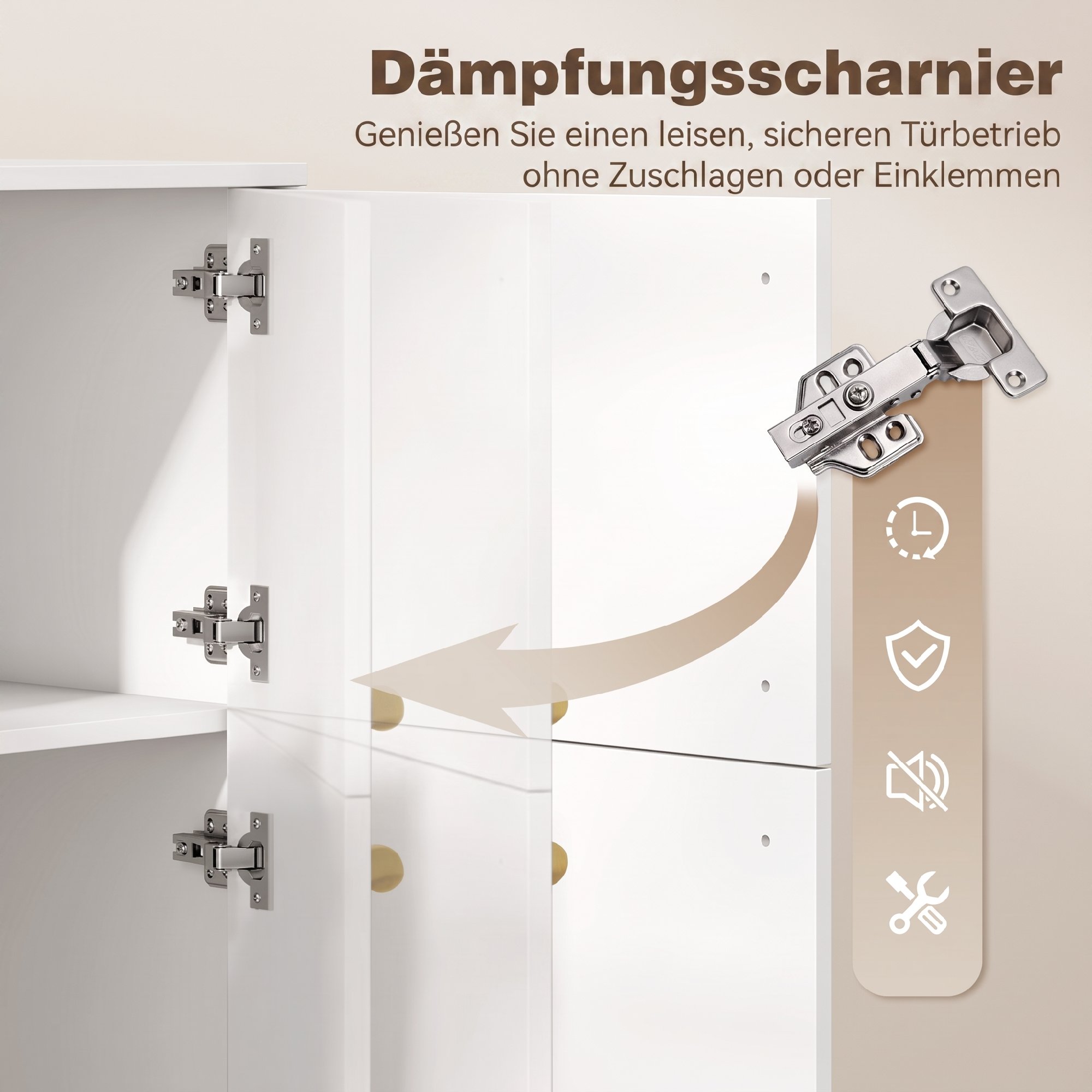 Modernes Sideboard, 105,4 cm Buffet mit Metallfüßen, für Esszimmer & Küche, Cremeweiß