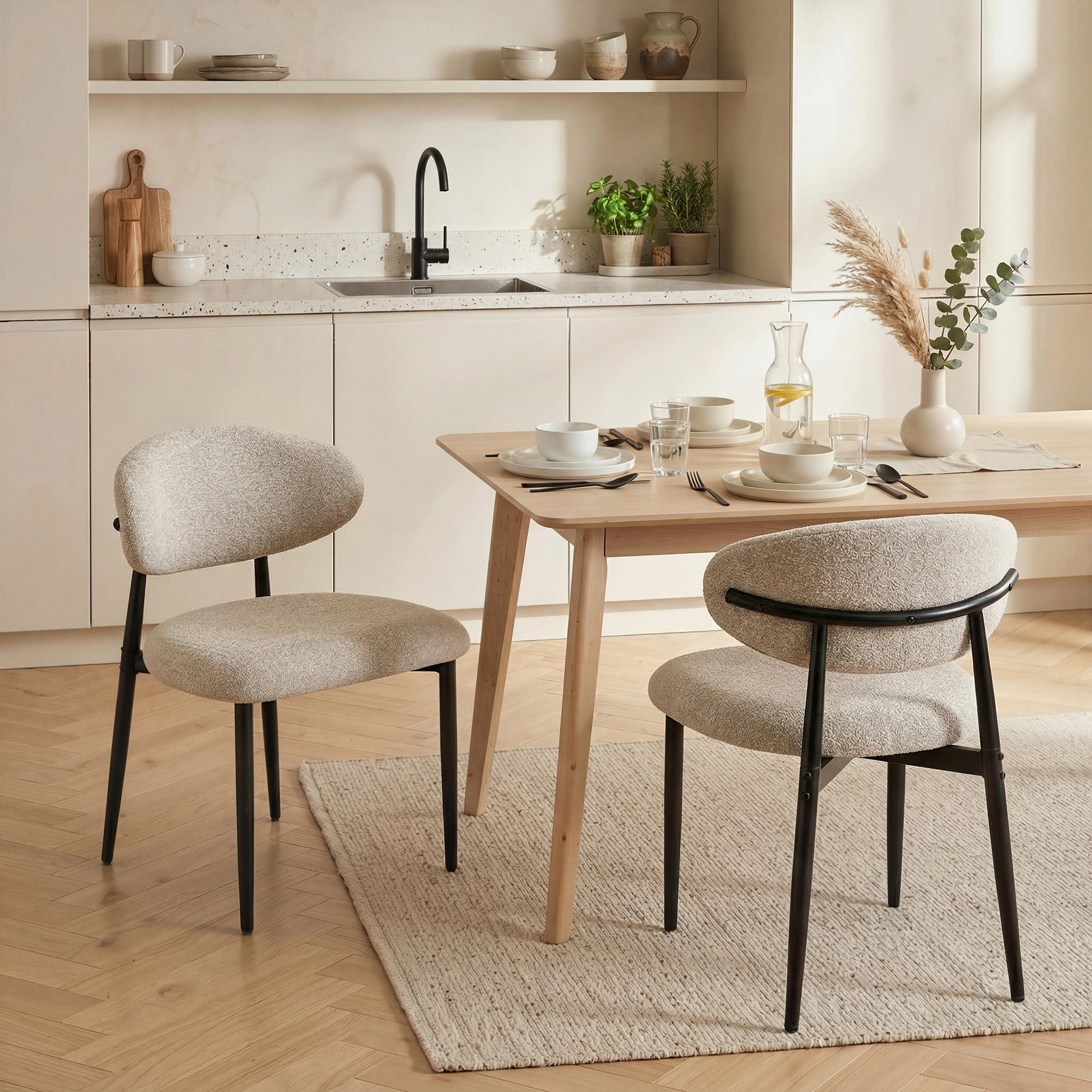 Esszimmerstühle Gepolstert Küchenstühle mit Stahlbeinen Beige