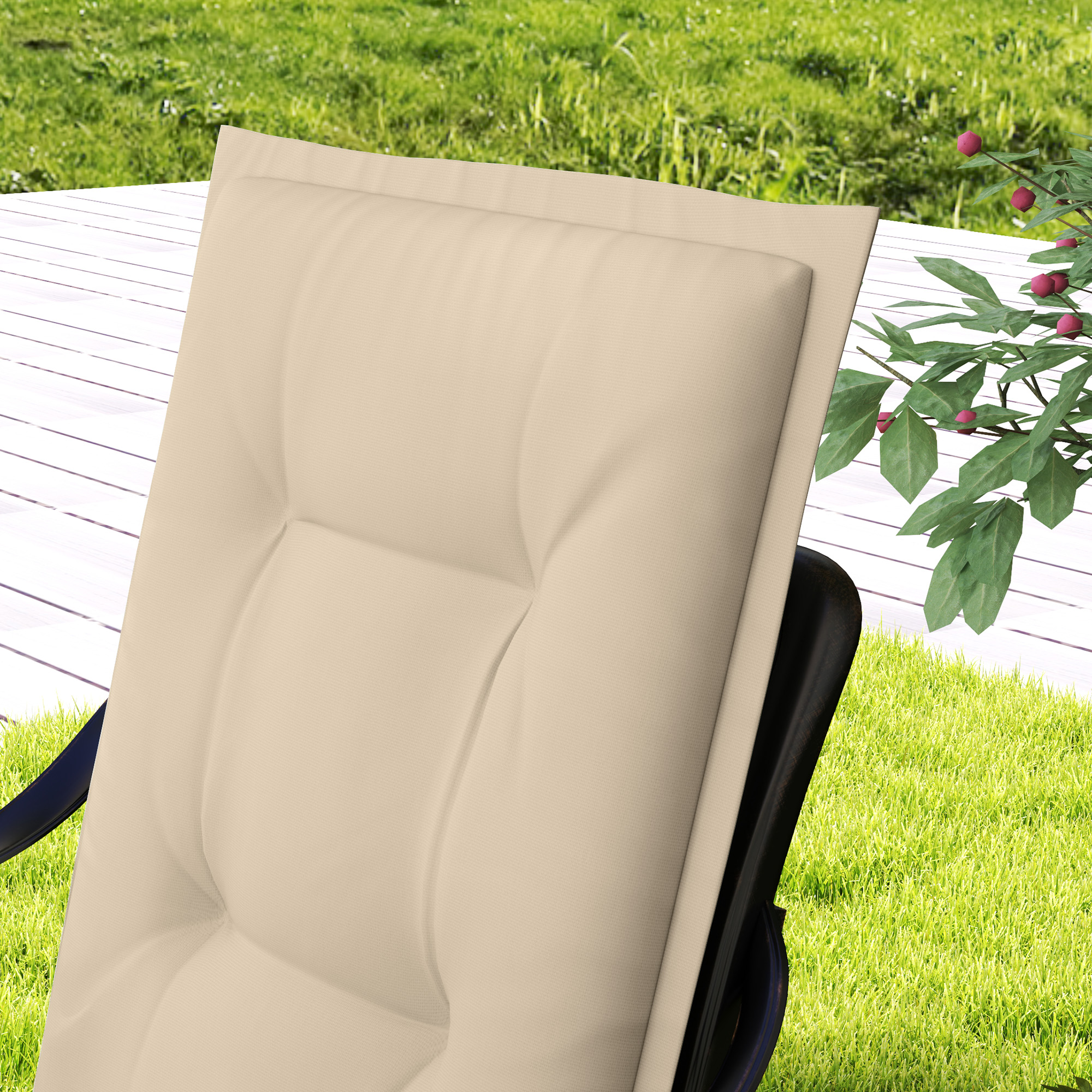 4er Set Sitzkissen 108 x 50 x 5 cm Stuhlkissen mit Bändern, Outdoor Indoor Sitzauflage Beige