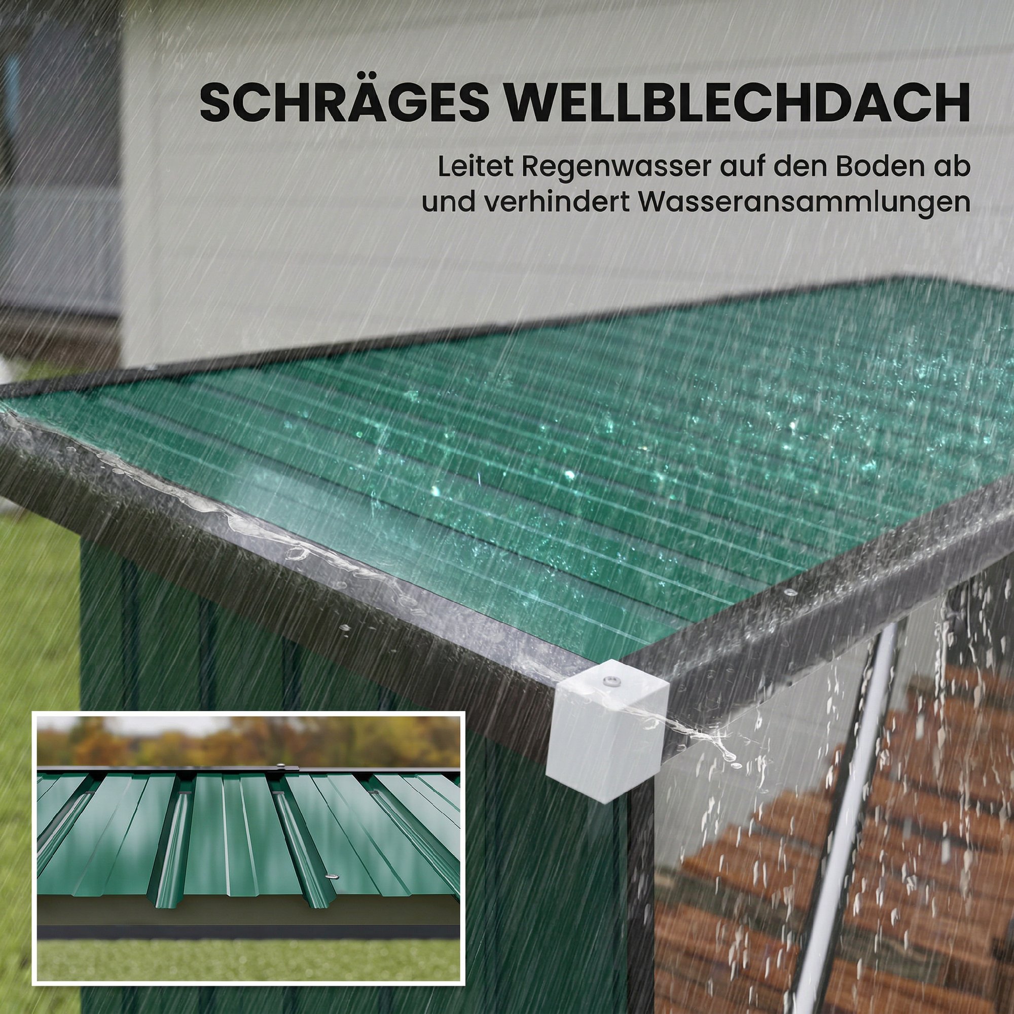 Brennholzschuppen, Feuerholzunterstand, Stahl, erhöhter Boden, Schrägdach, 213 x 66,5 x 150 cm, Grün