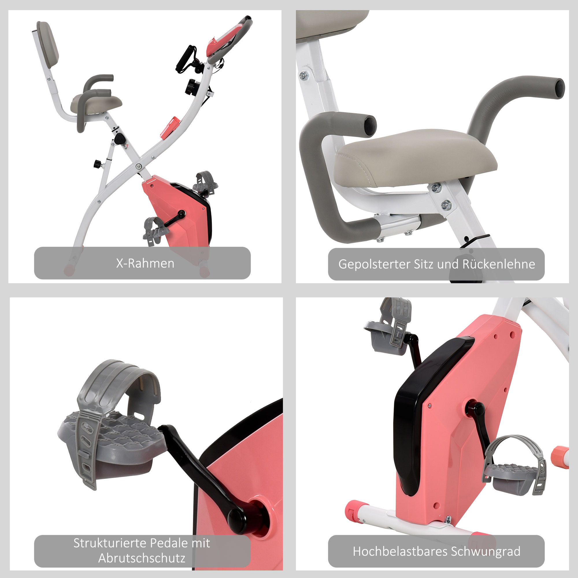 Heimtrainer 2-in-1 Fahrradtrainer mit LCD-Display Pulsmesser verstellbar Sitz Räder, klappbarer Hometrainer Trimmrad mit 8 stufig Magnetwiderstand, Spannseil, Stahl