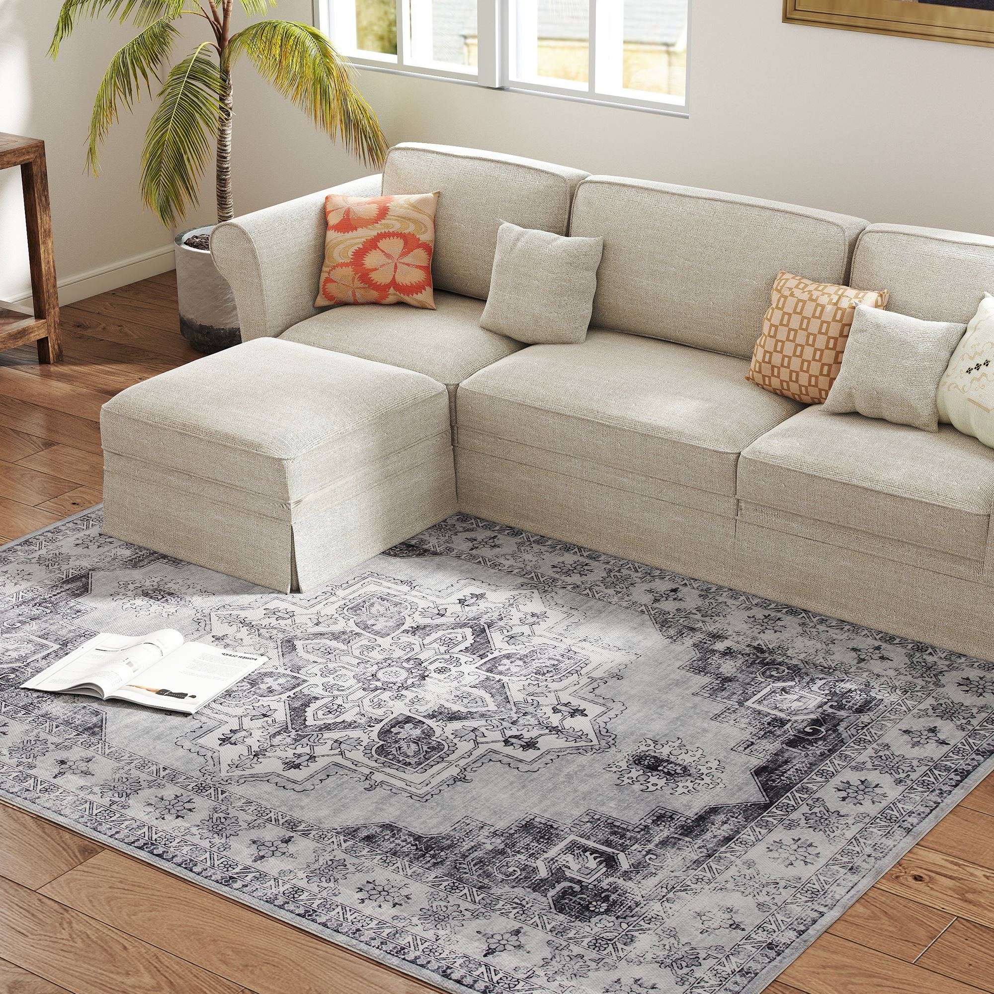 Teppich Maschinenwaschbar Anti-Rutsch Wohnzimmerteppich mit Flanell-Optik, 230 x 160cm, Grau