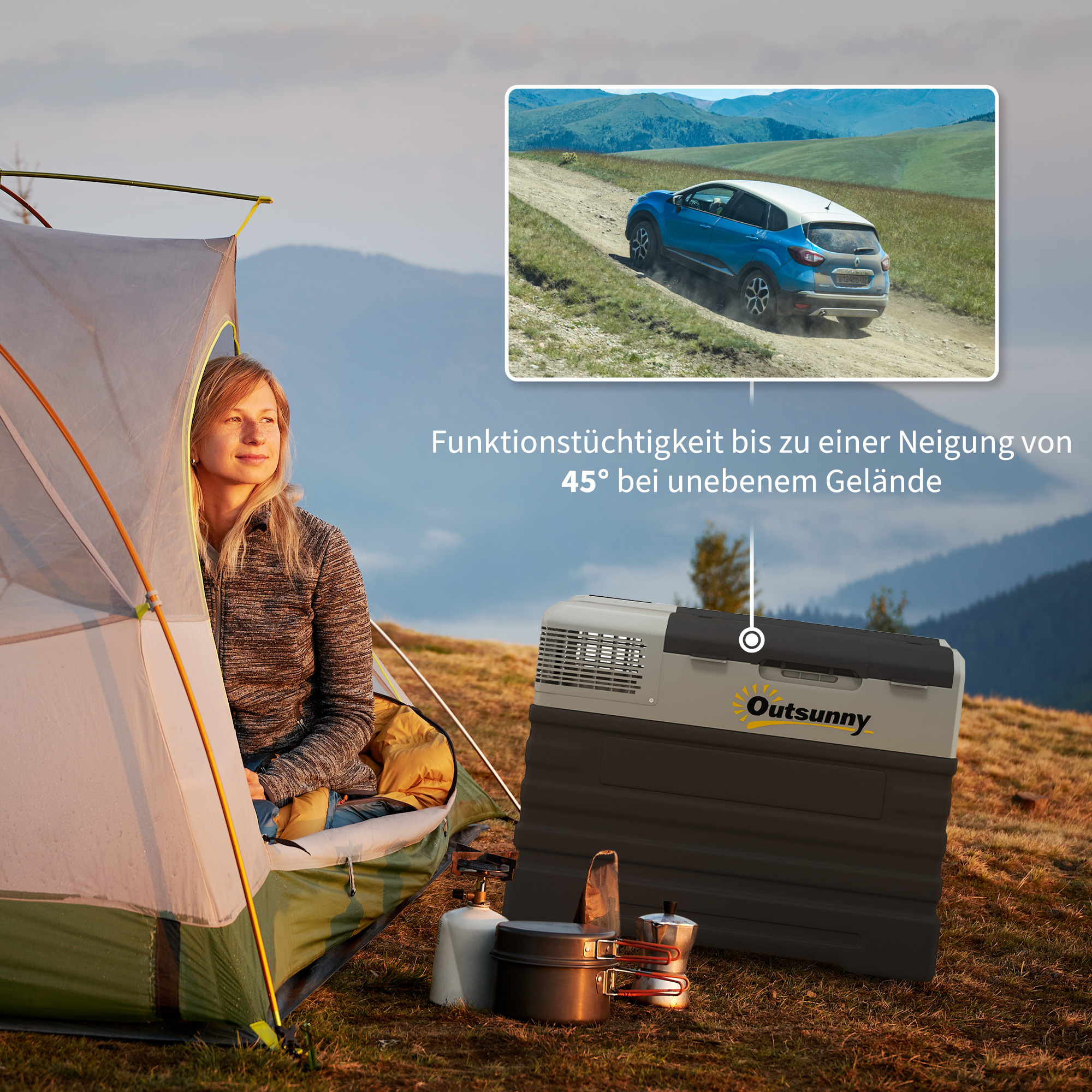 Autokühlschrank, Kühlbox, mobil, 56L -20? bis 20?, 69x43x54cm, Schwarz/Grau