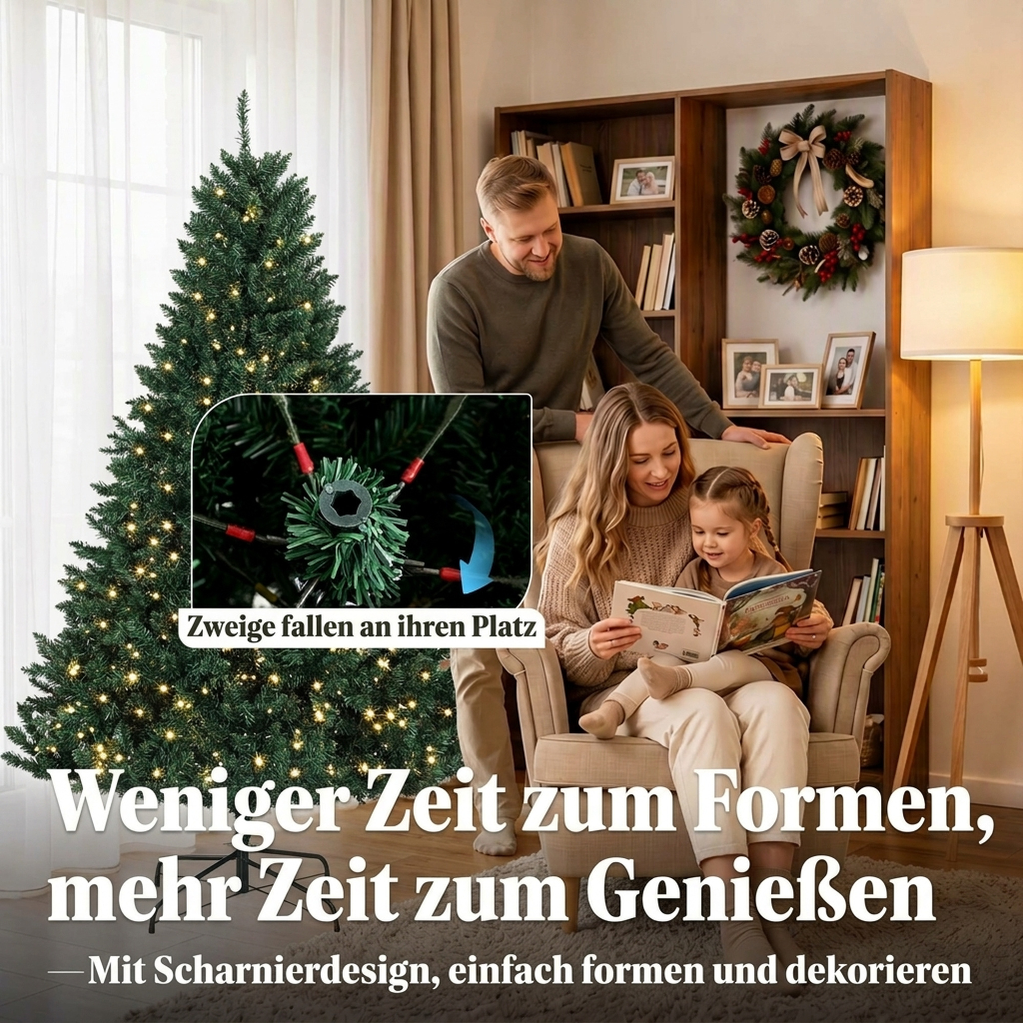 Weihnachtsbaum, 550 warmweiße LEDs, 1494 Zweige, flammhemmend, Kunststoff/Metall, 180 x 112 cm, Grün