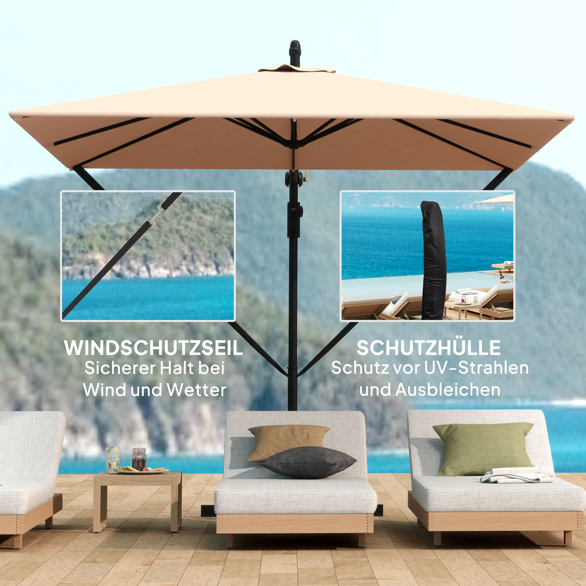 Ampelschirm Ø260 cm Sonnenschirm mit UV-Schutz 50 wasserabweisend Kurbelschirm mit Ständer, Khaki
