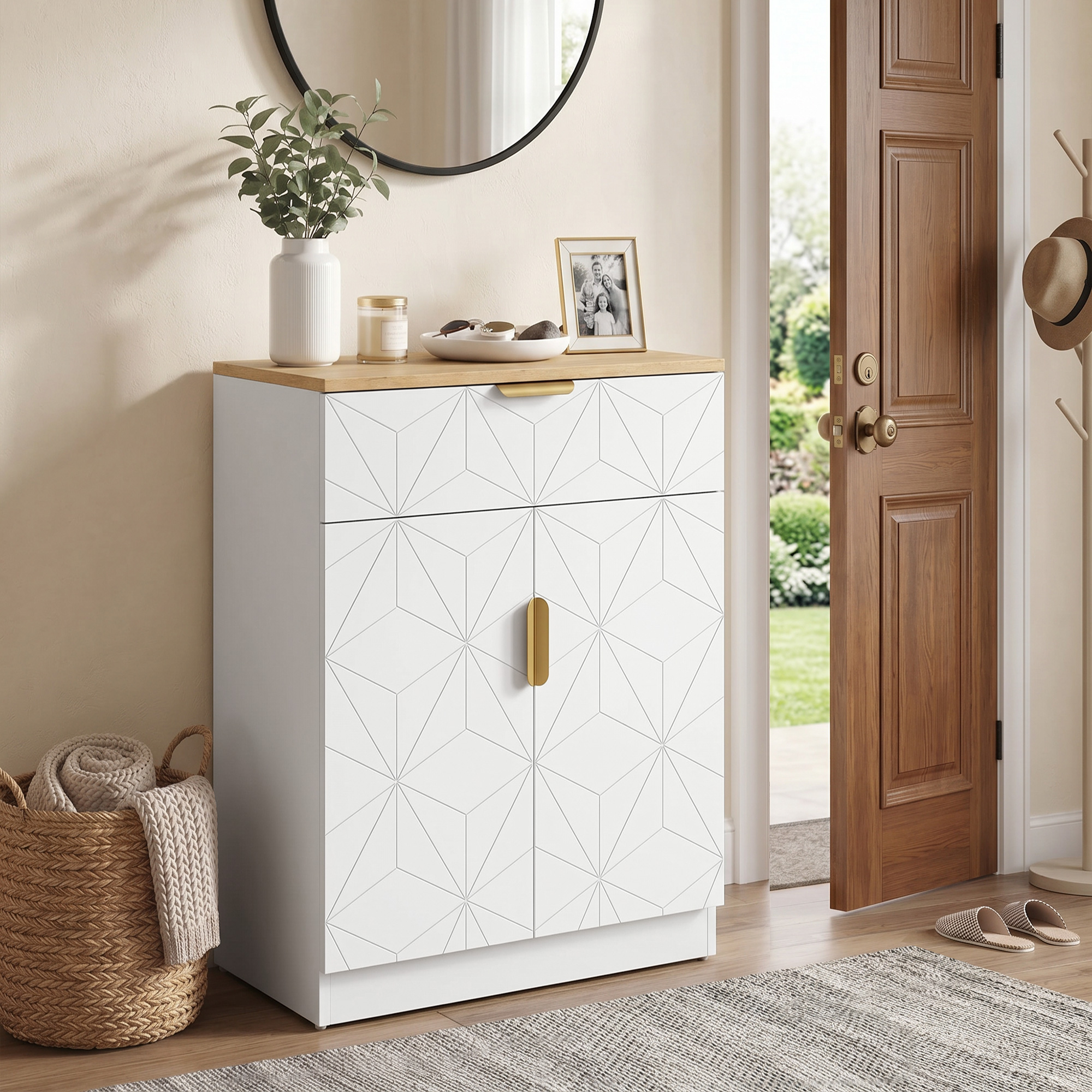 Modernes Sideboard, Aufbewahrungsschrank mit Schublade und verstellbarem Regal, Weiß