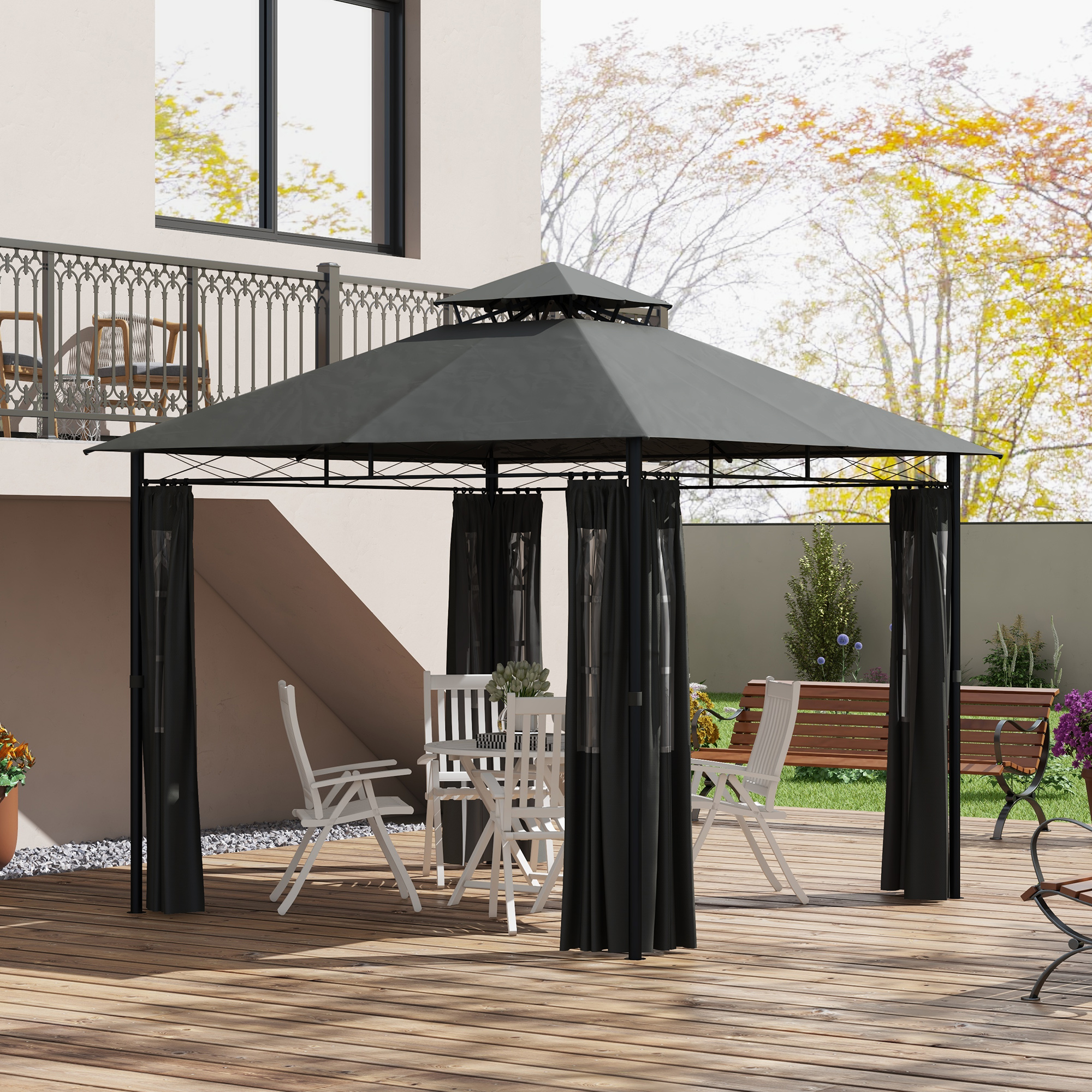 Pavillon Partyzelt Gartenpavillon, 3 x 3 x 2, 88 m, Dunkelgrau