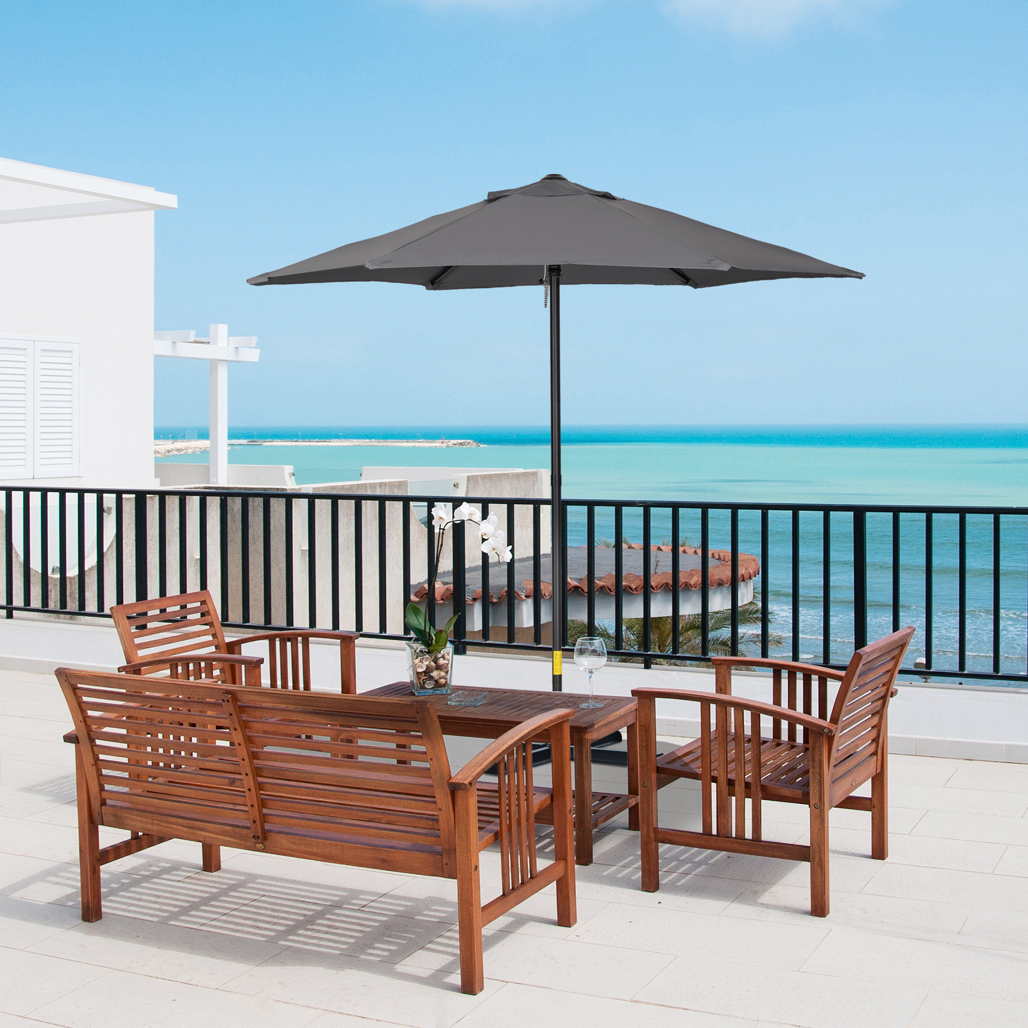 Sonnenschirm Ø196 cm, sechseckig Balkonschirm für Strand Balkon Garten, Dunkelgrau