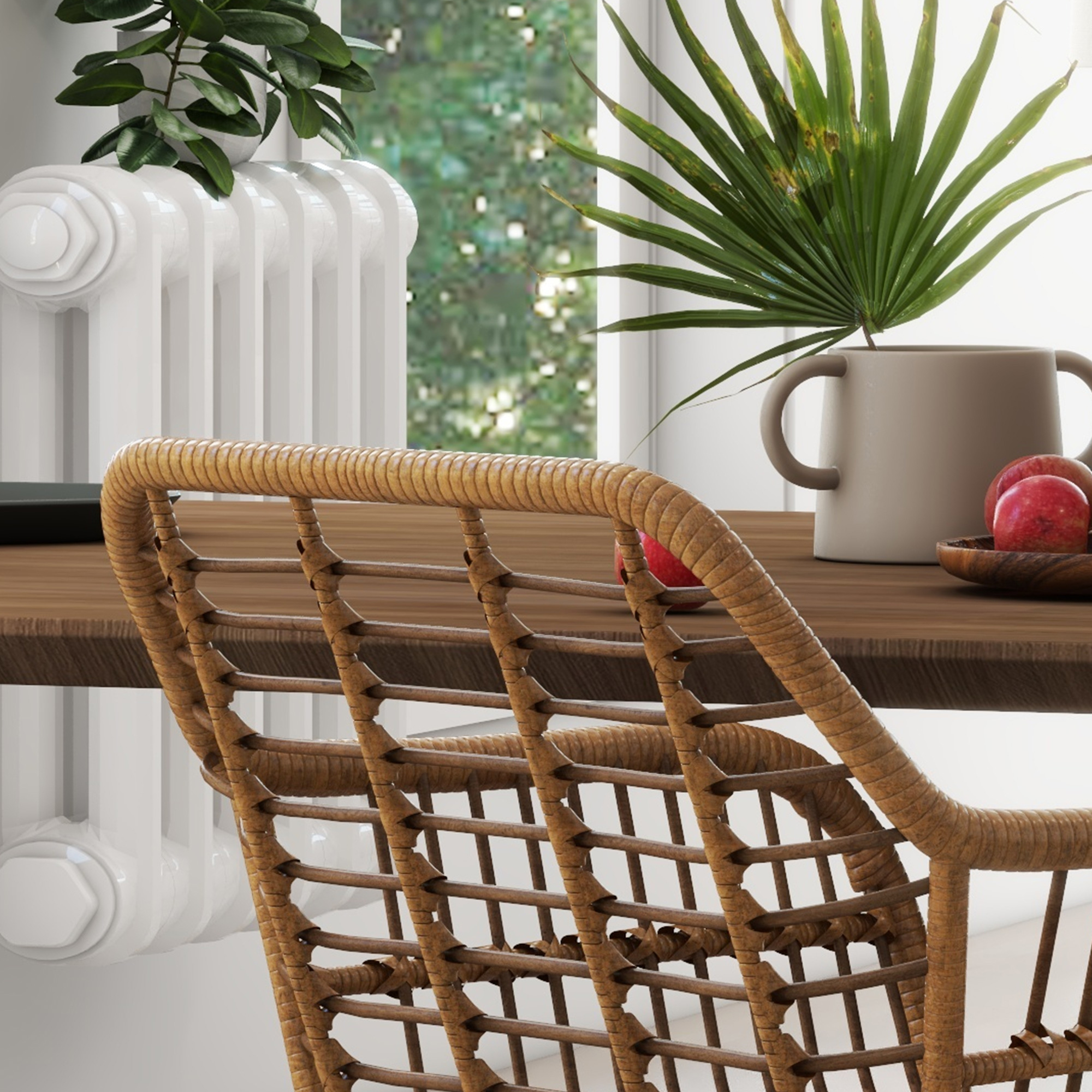 2-er-Set Stühle im Boho-Stil, Küchenstühle, PE-Rattan, 56 x 60 x 79 cm, Natur + Schwarz