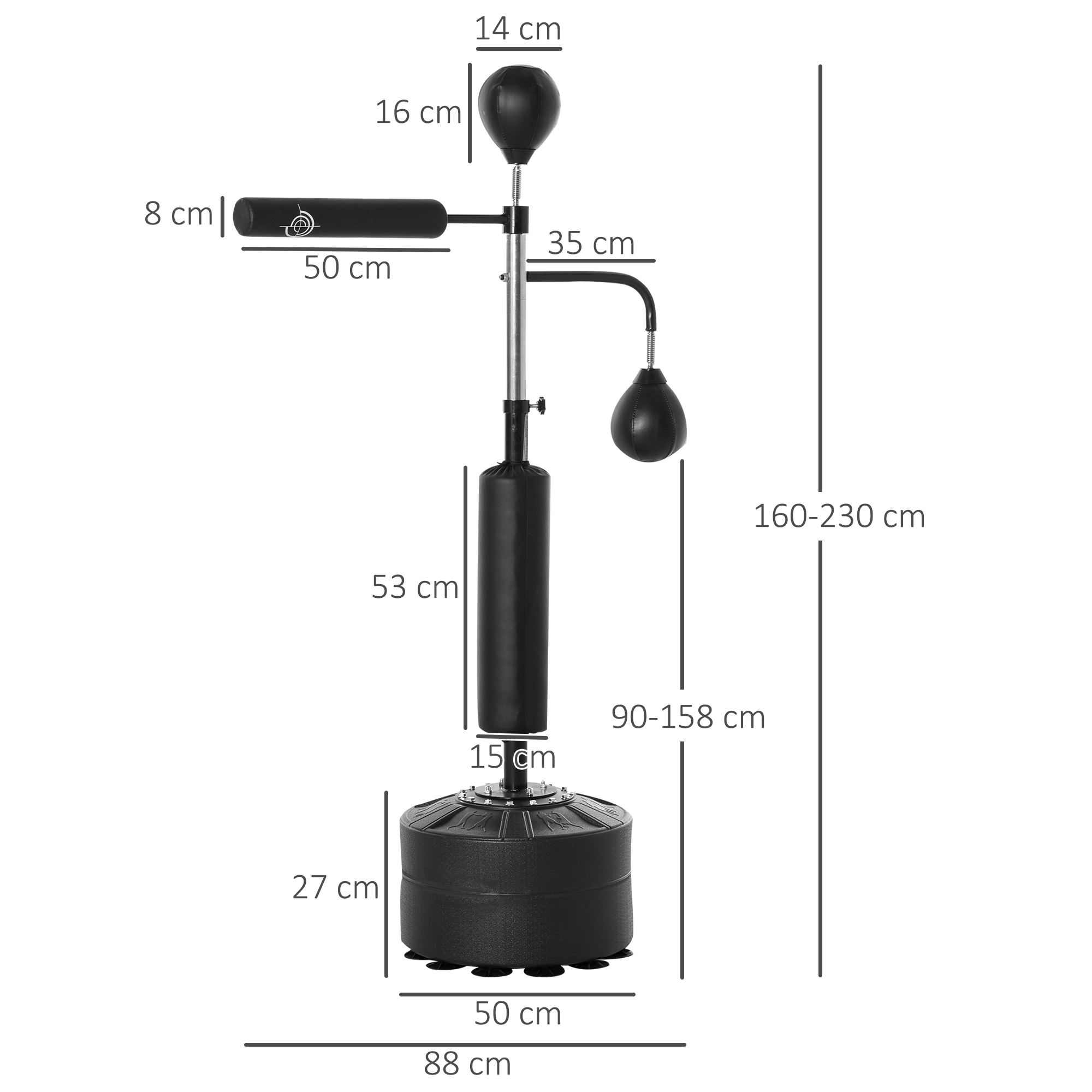 Boxstand Standbox-Trainer mit 2 Speedbällen Reflexstange und Saugnapf-Basis 160-230cm höhenverstellbar Geeignet für Erwachsene Jugendlichen Schwarz