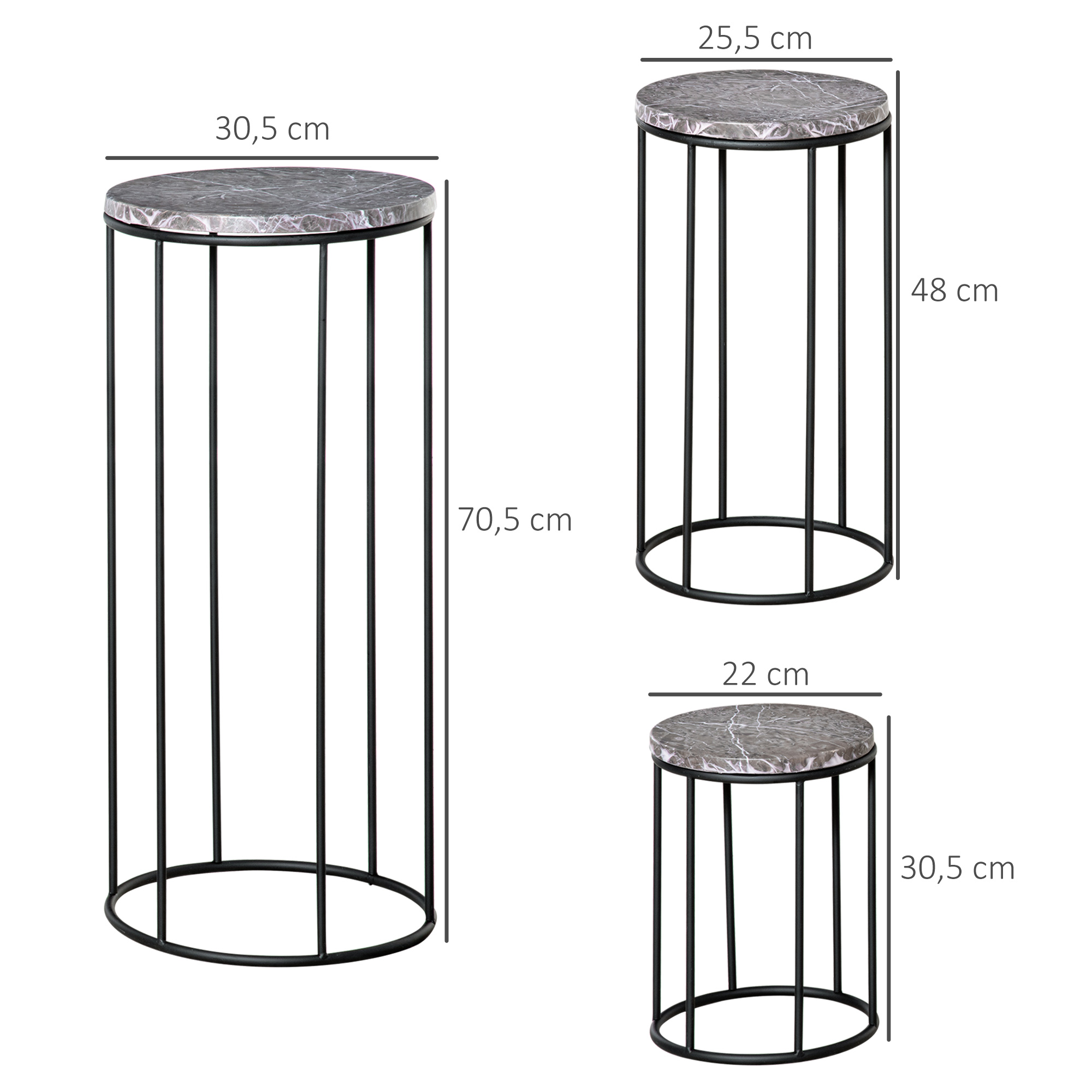 Blumenständer 3er Set aus Metall Pflanzenständer Set in Marmoroptik Blumenhocker Blumentopfhalter Stapelbar Pflanzenhocker für Blumentopf Schwarz+Grau