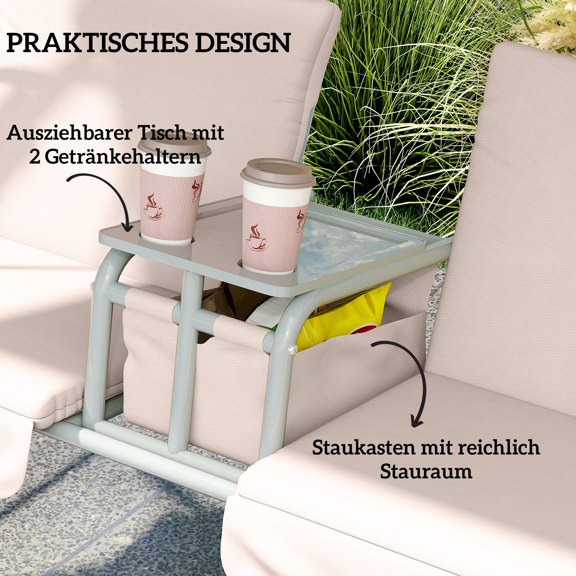 Hollywoodschaukel, Gartenschaukel, 2-Sitzer-Schaukel mit Sonnendach, 175 x 112 x 158 cm, Beige