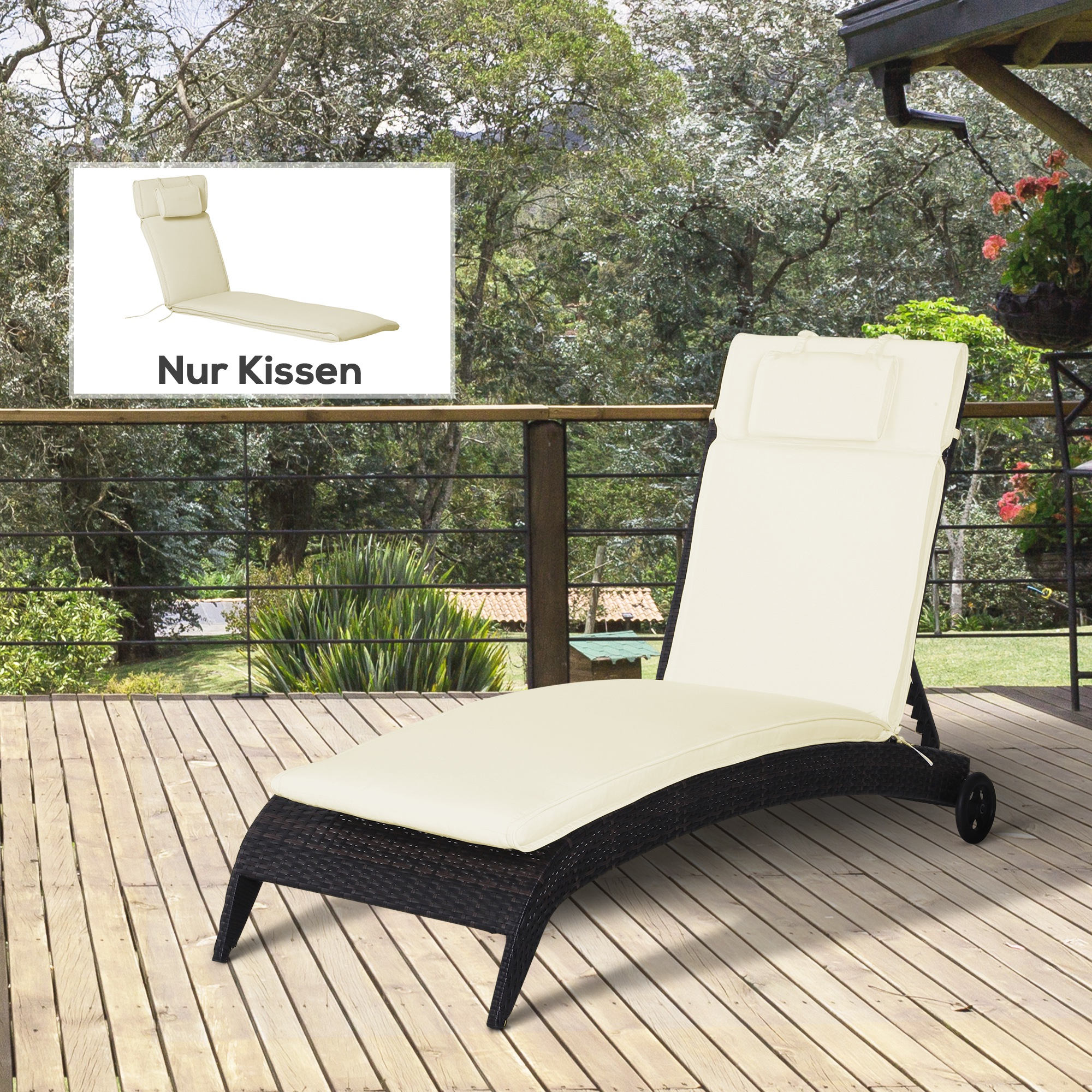 Liegenauflage Liegenpolster Gartenliege mit Kopfkissen abnehmbar Bezug Cremeweiß 198 x 53 x 5 cm NUR Kissen