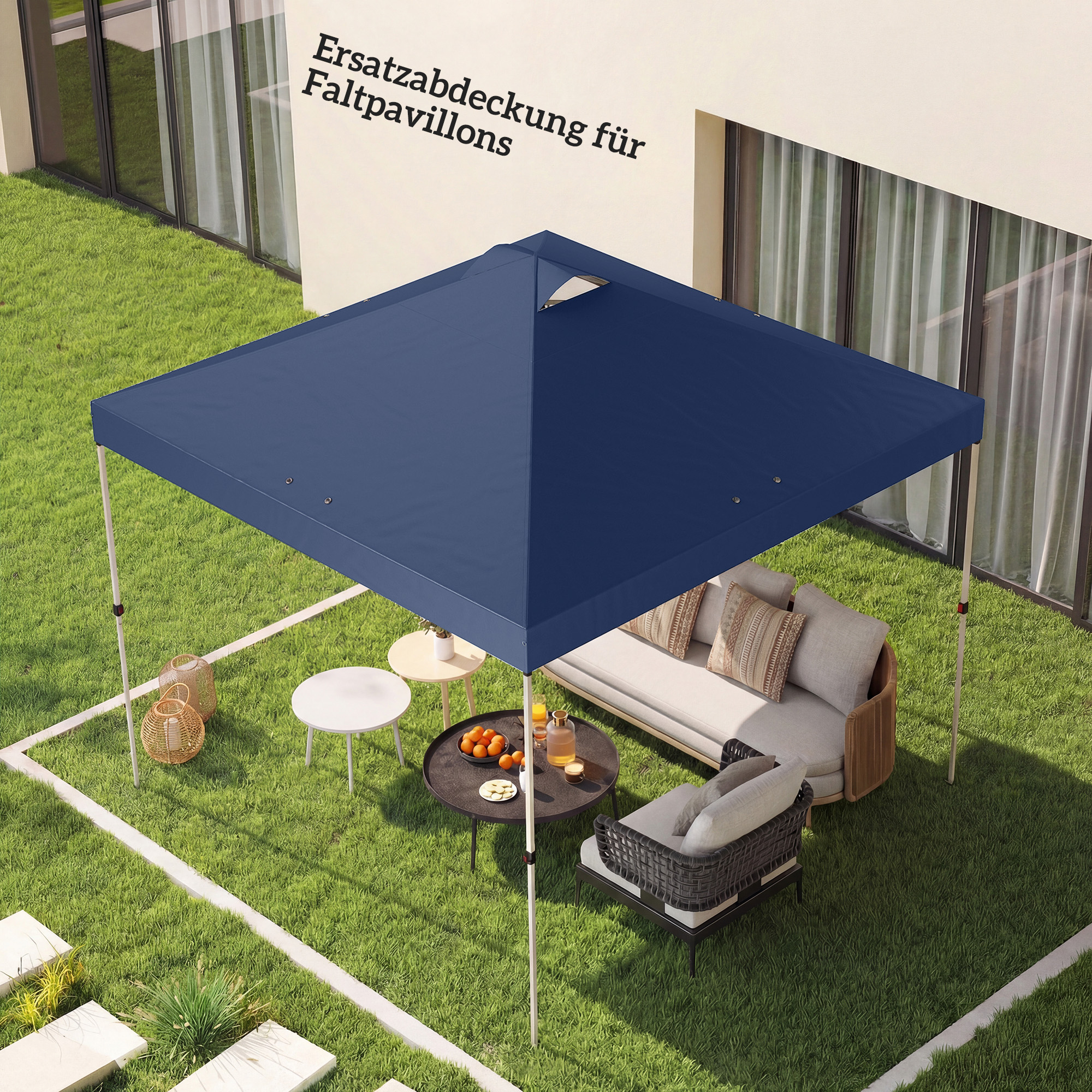 Pavillon-Dach Ersatz UV50+ wasserfest mit 8 Abflusslöchern 3 x 3 m, Blau