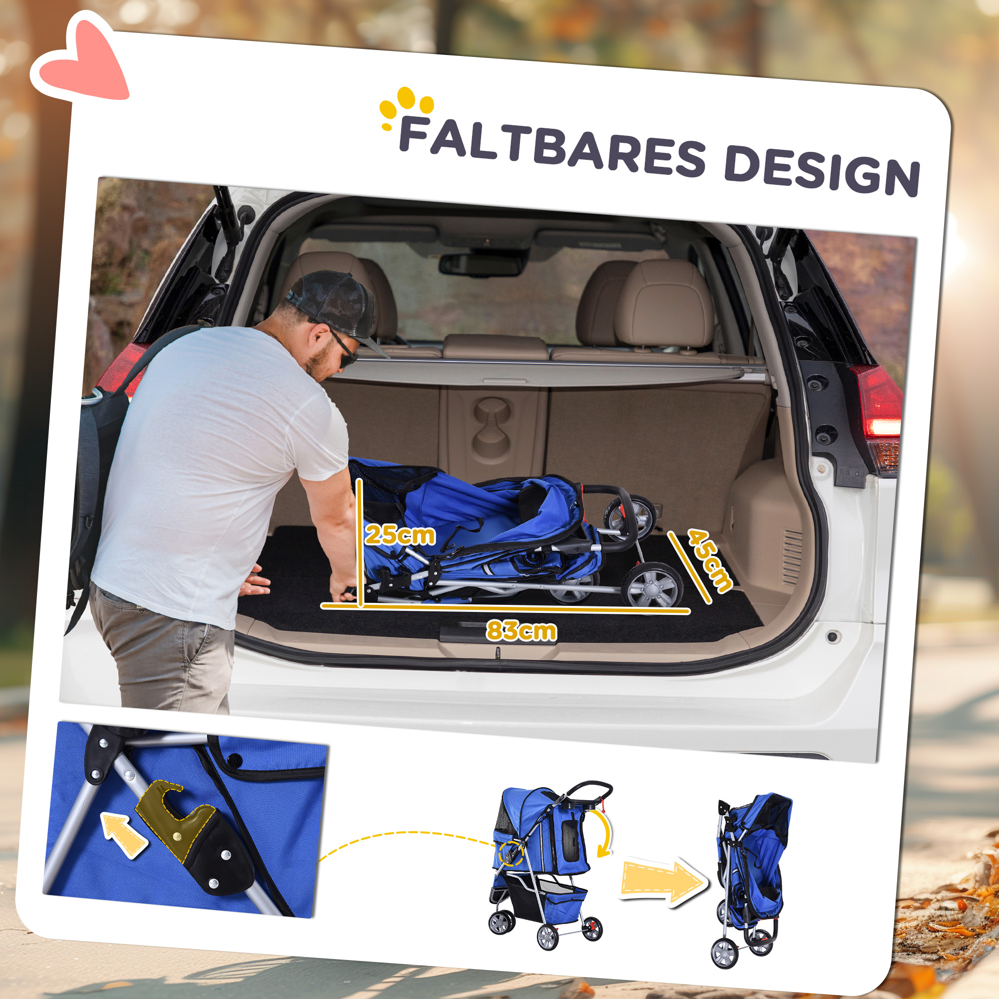 Hundewagen Hundebuggy bis 10 kg Klappbar Netzfenster Ablagekorb 2 Becherhalter Blau