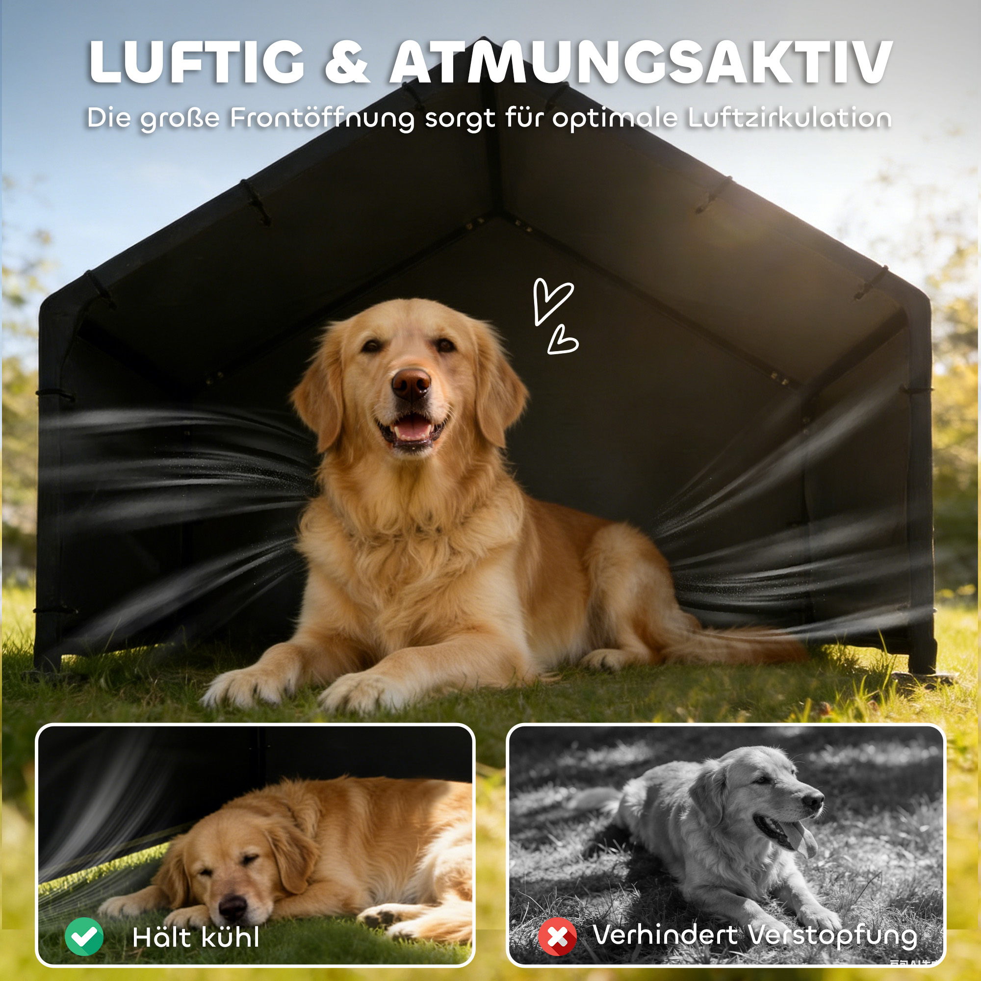 Hundehütte Hundehaus mit wasser- und UV-beständiger Überdachung, für Hunde bis 30 kg 125 x 110 x 93 cm Schwarz