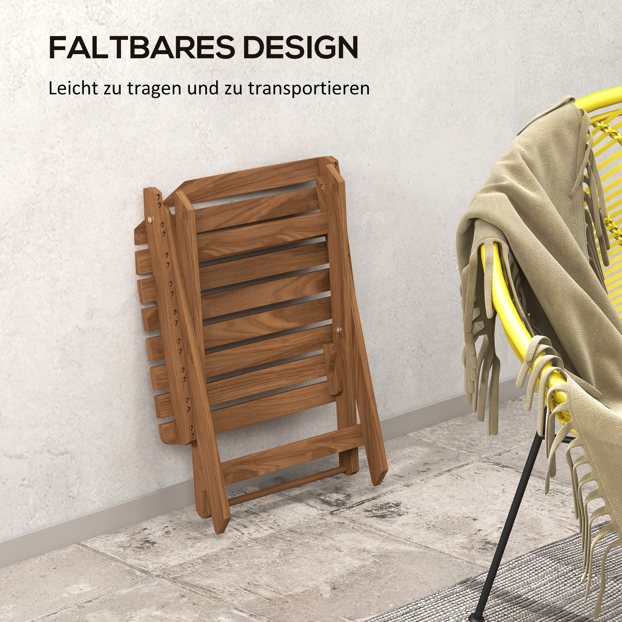 Terrassentisch-Set, 2 Klapptische aus Akazienholz, 45x45x45cm, Teak