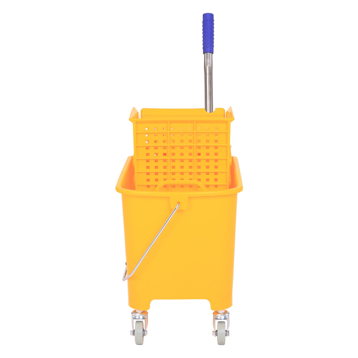 20l Mopp-Eimer mit Auswringer und Griff, Wischmopp-Eimer auf Rädern, Kunststoff, Gelb