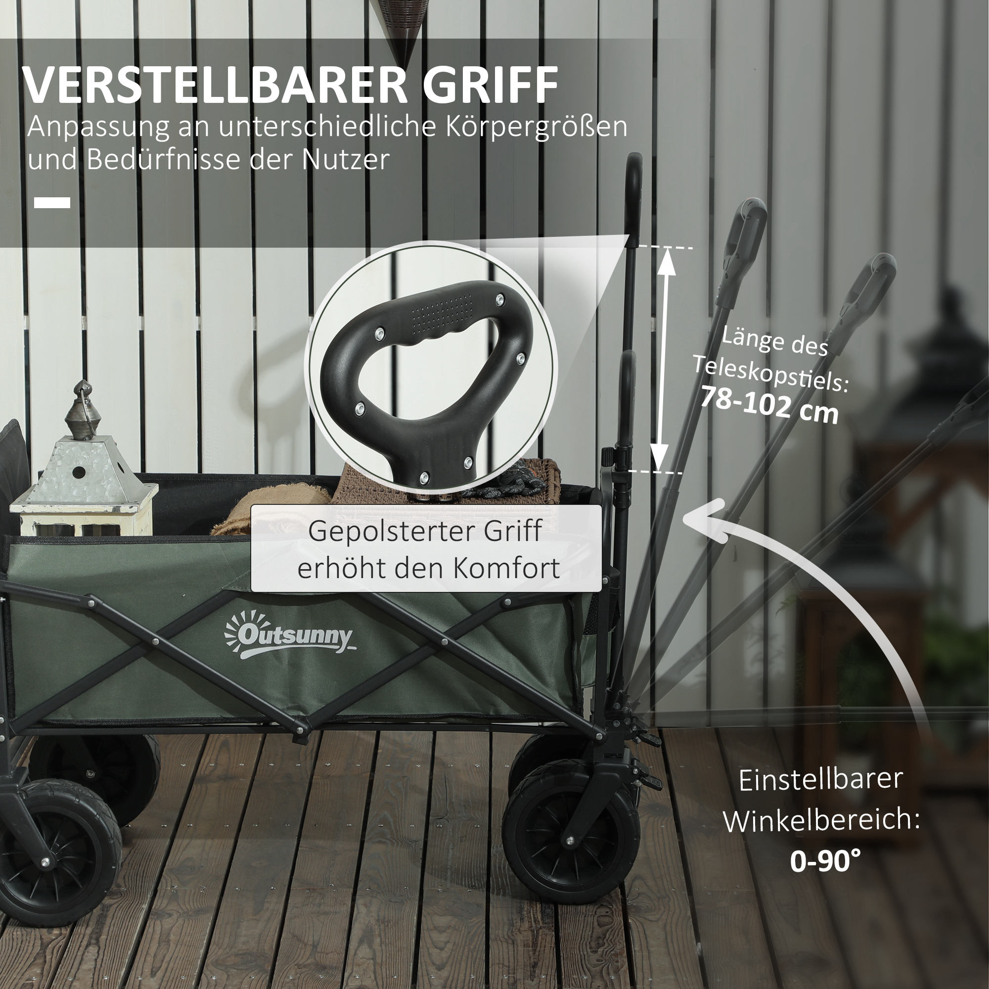 Gartenwagen 120 kg belastbar, klappbar Transportwagen mit herausnehmbare Plane, Griff, Rädern 95 Liter Grün
