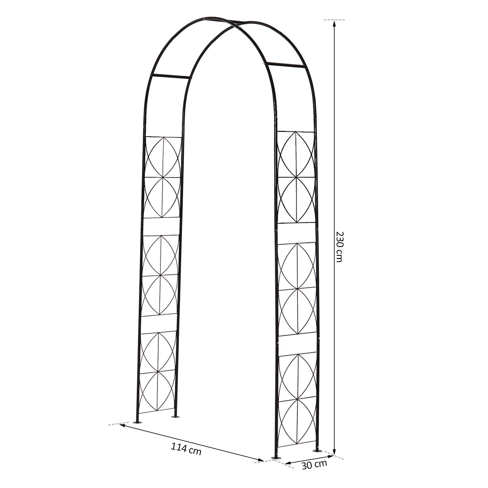 Rosenbogen aus Metall Rankhilfe für Kletterpflanzen Gartenbogen mit Spitze Metallstruktur Torbogen Rankbogen für Rosen Bögen Rankgitter Rosenhilfe für Garten 114 x 30 x 230 cm Schwarz