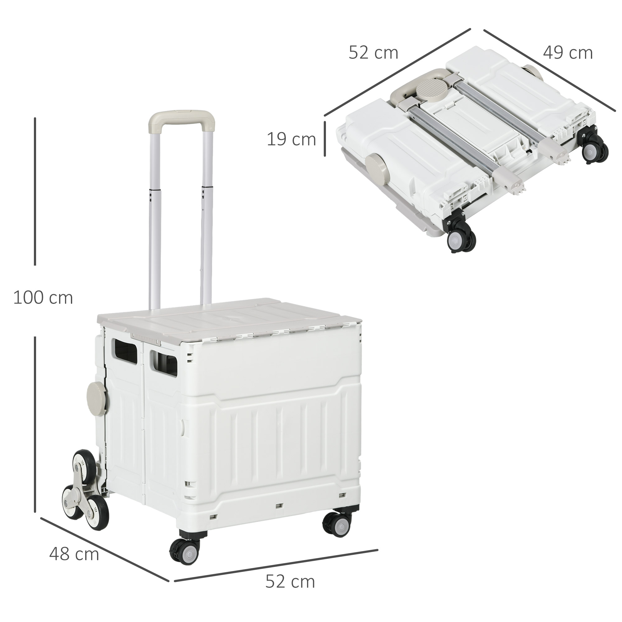 Einkaufstrolley Treppensteiger Mobile Transportbox,  klappbar, Teleskopgriff, bis max. 65 Kilo belastbar, Weiß