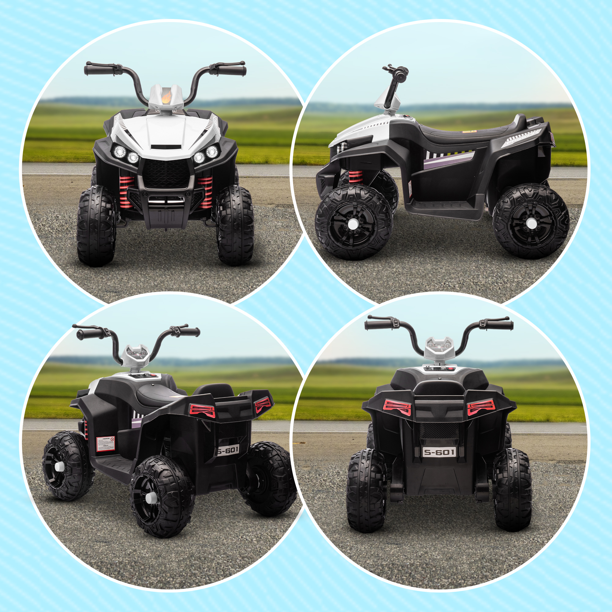 Elektro-Kinderquad, Licht & Musik, Federung, 5 km/h, 50 Min. Fahrzeit, für 3-5 Jahre, Weiß
