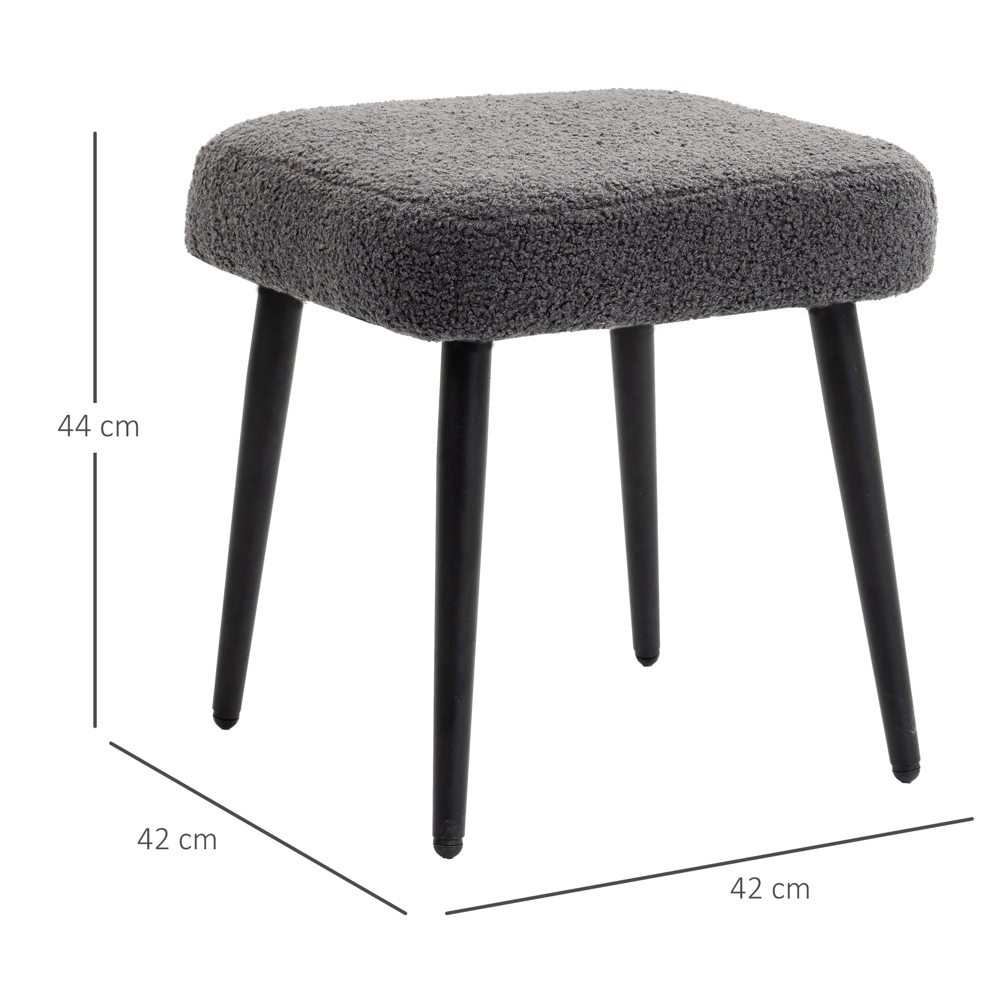 Hocker, Fußstütze, gepolsterter Sitz, Kaschmir-Optik, Stahlbeine, 42 x 42 x 44 cm, Dunkelgrau
