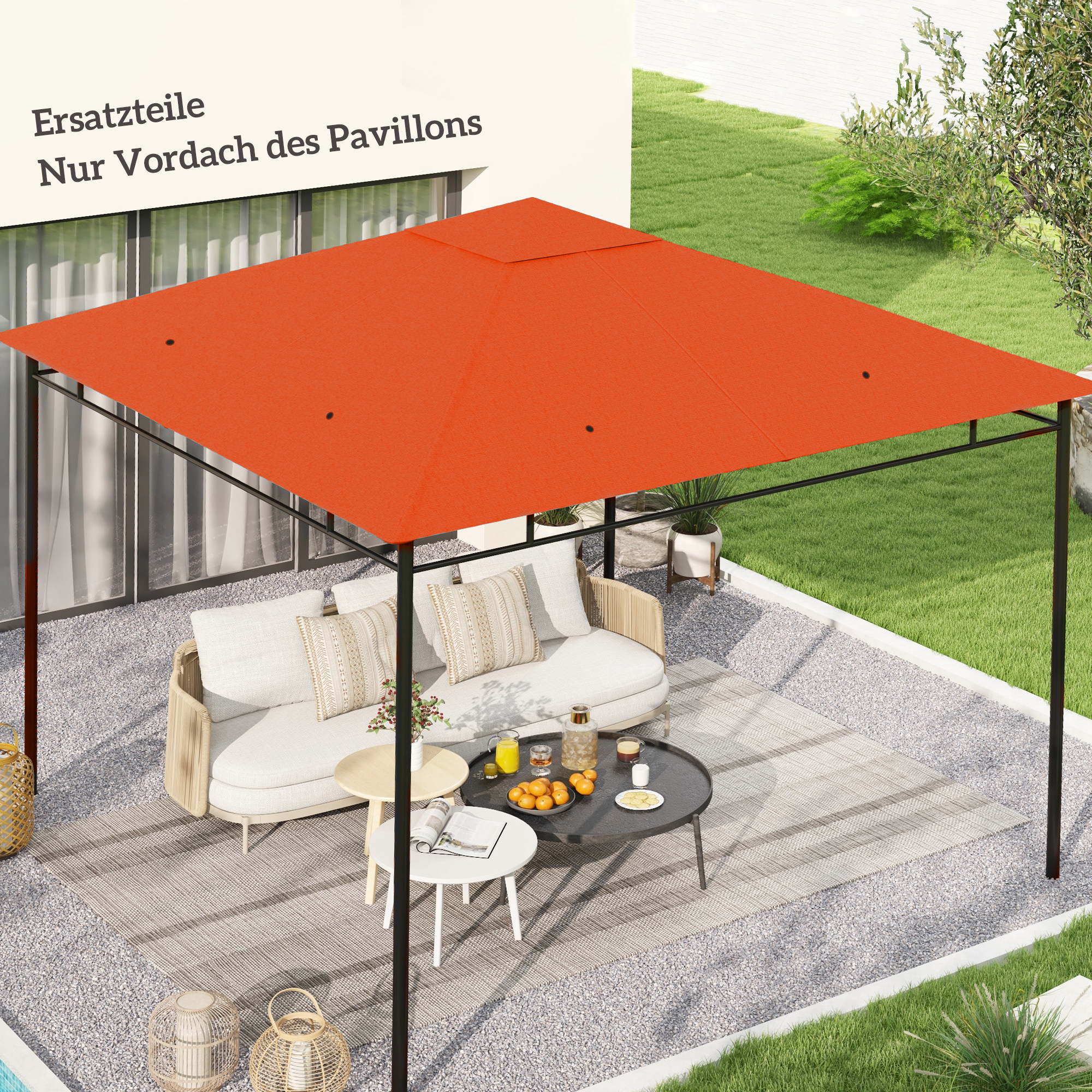 Ersatzdach für Gartenpavillon, Polyester, 2,98 x 2,95 m, Orange