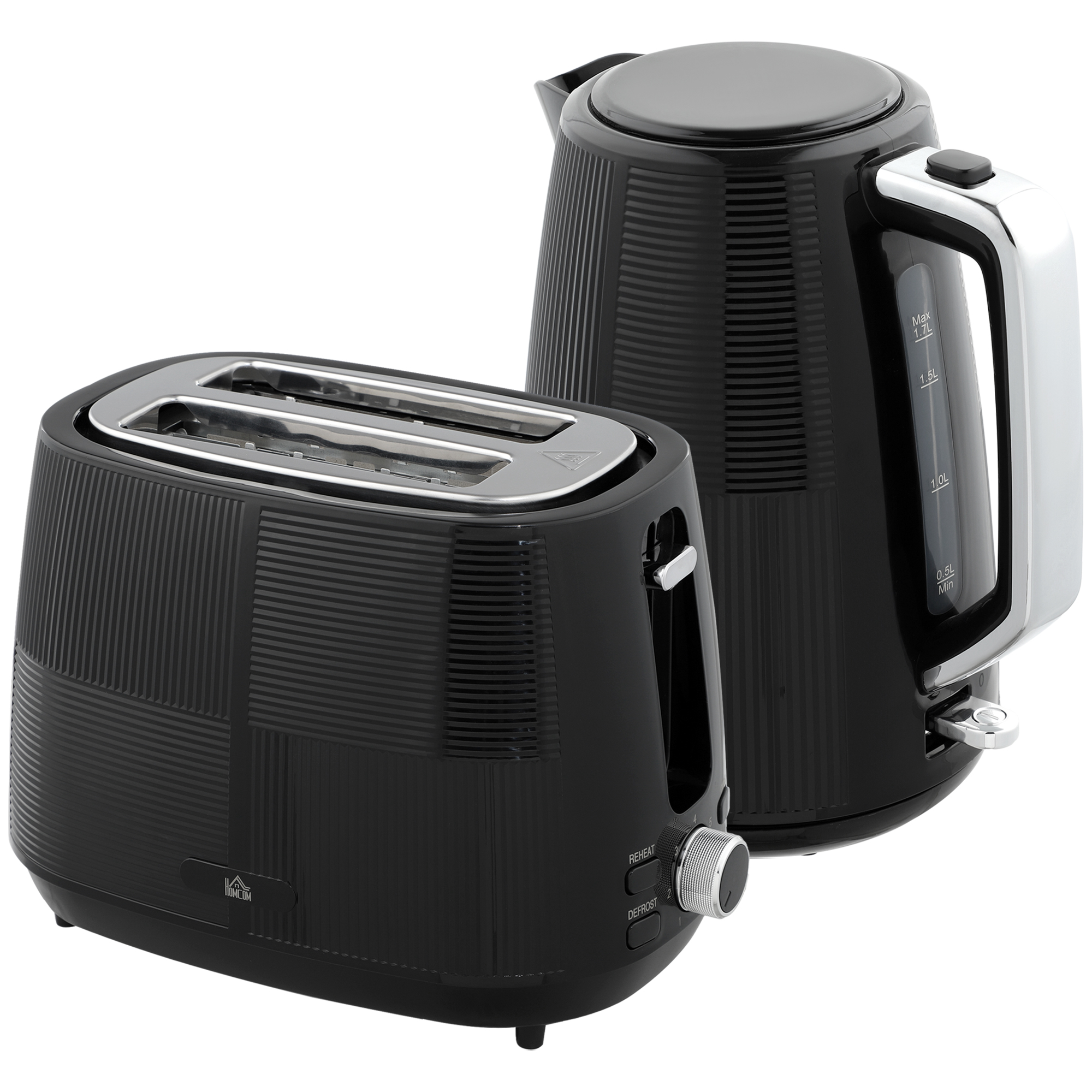 Wasserkocher- und Toaster-Set, 1,7 L, verschiedene Funktionen, Edelstahl, Schwarz Wasserkocher- und Toaster-Set, 1,7 L, verschiedene Funktionen, Edelstahl, Schwarz